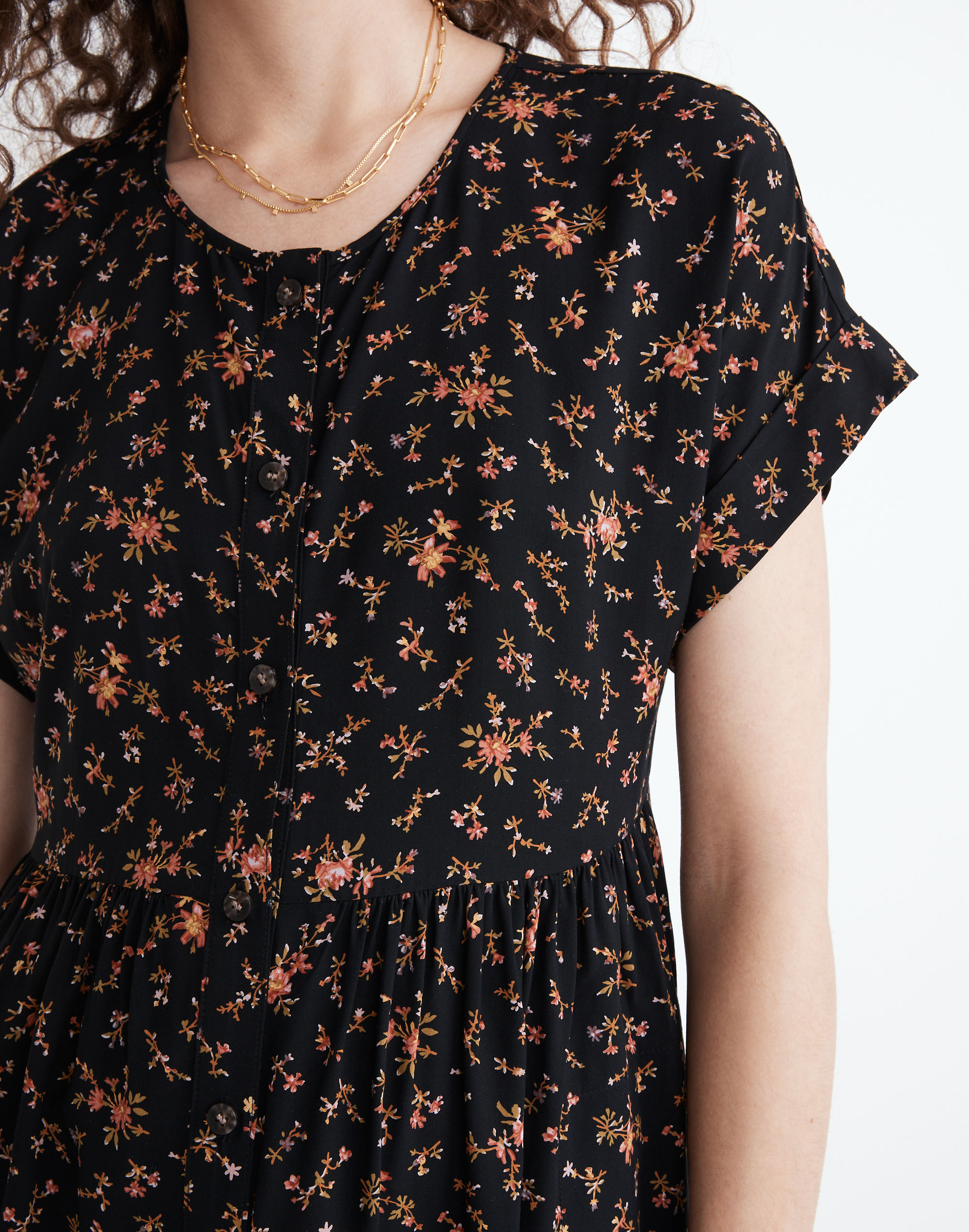 Short-Sleeve Button-Front Mini Dress in Fresh Sprigs