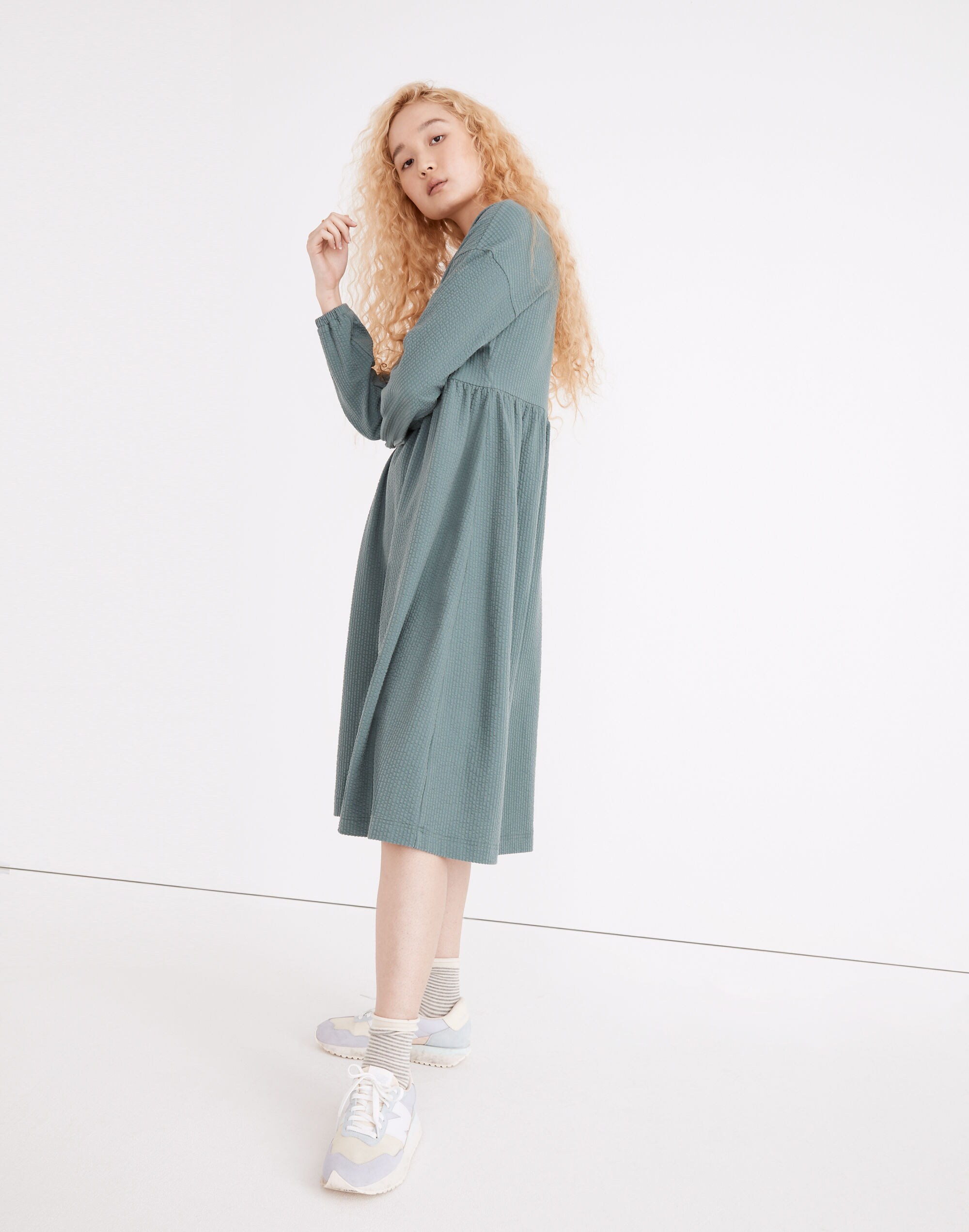 Long-Sleeve V-Neck Crossover Dress