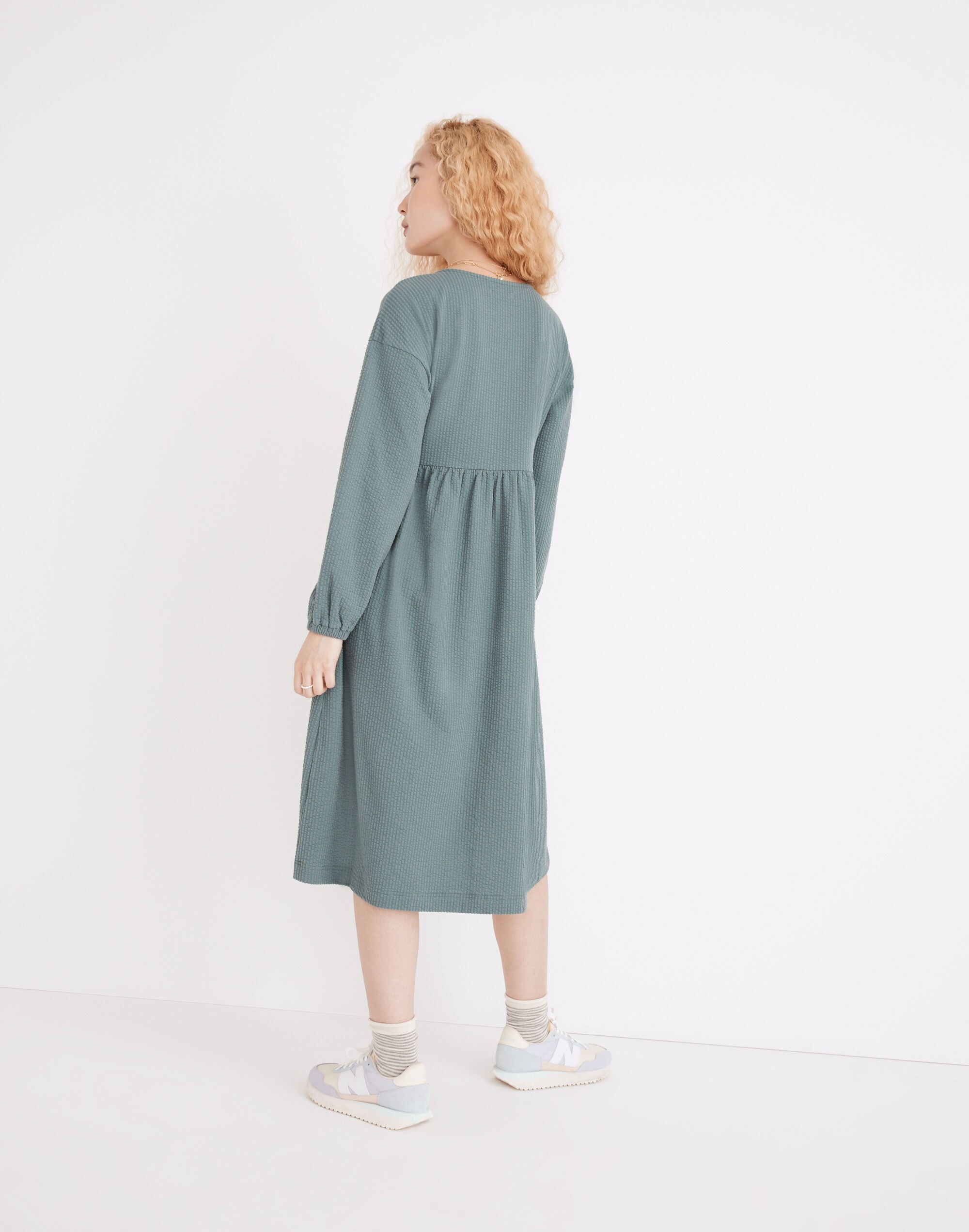 Long-Sleeve V-Neck Crossover Dress
