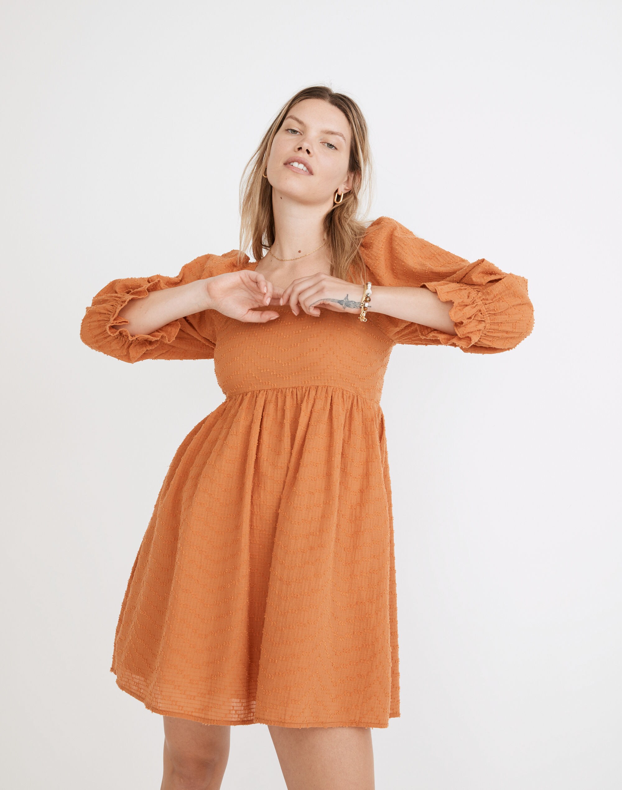 Puff-Sleeve Waisted Mini Dress