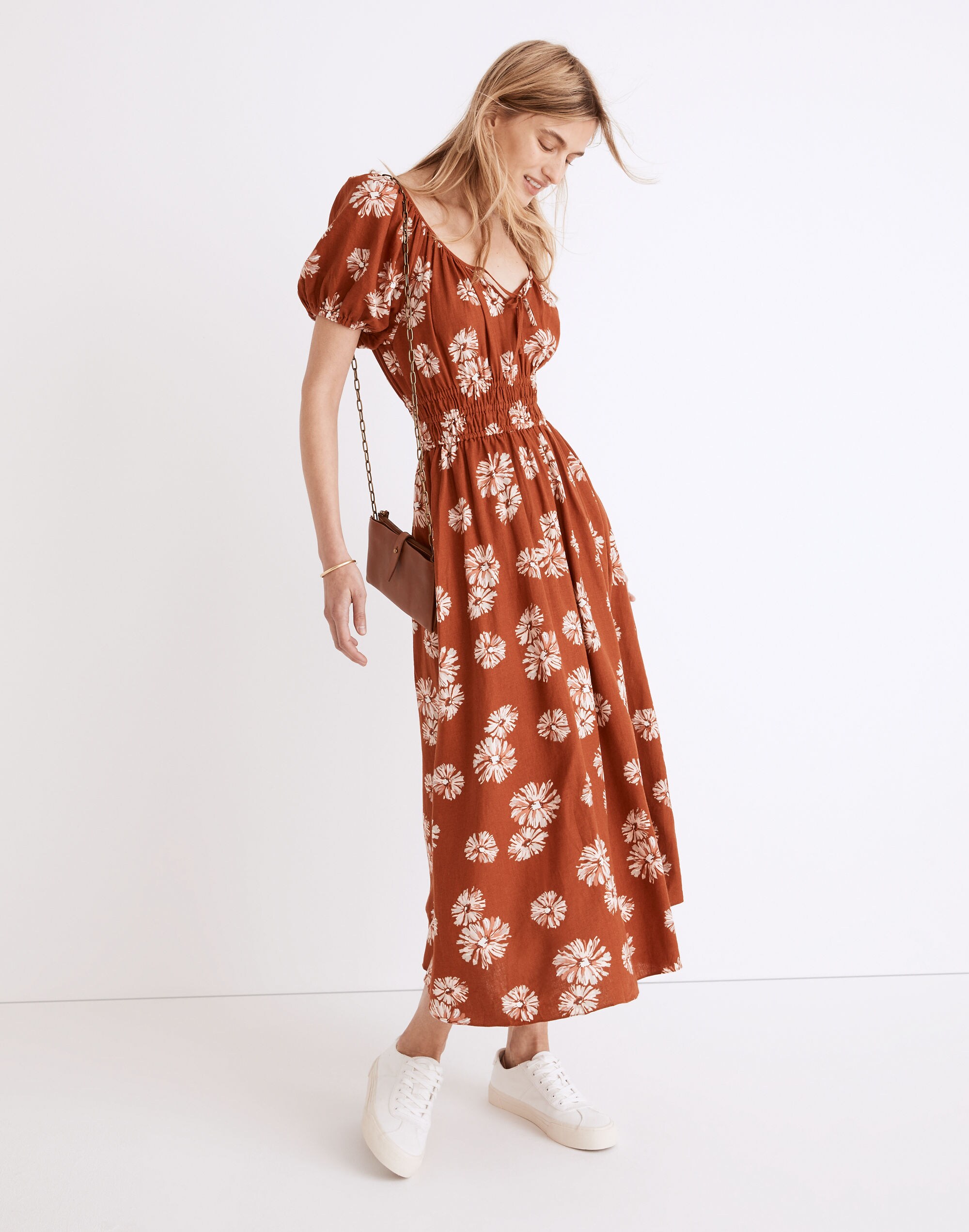 Linen-Blend Sophia Midi Dress