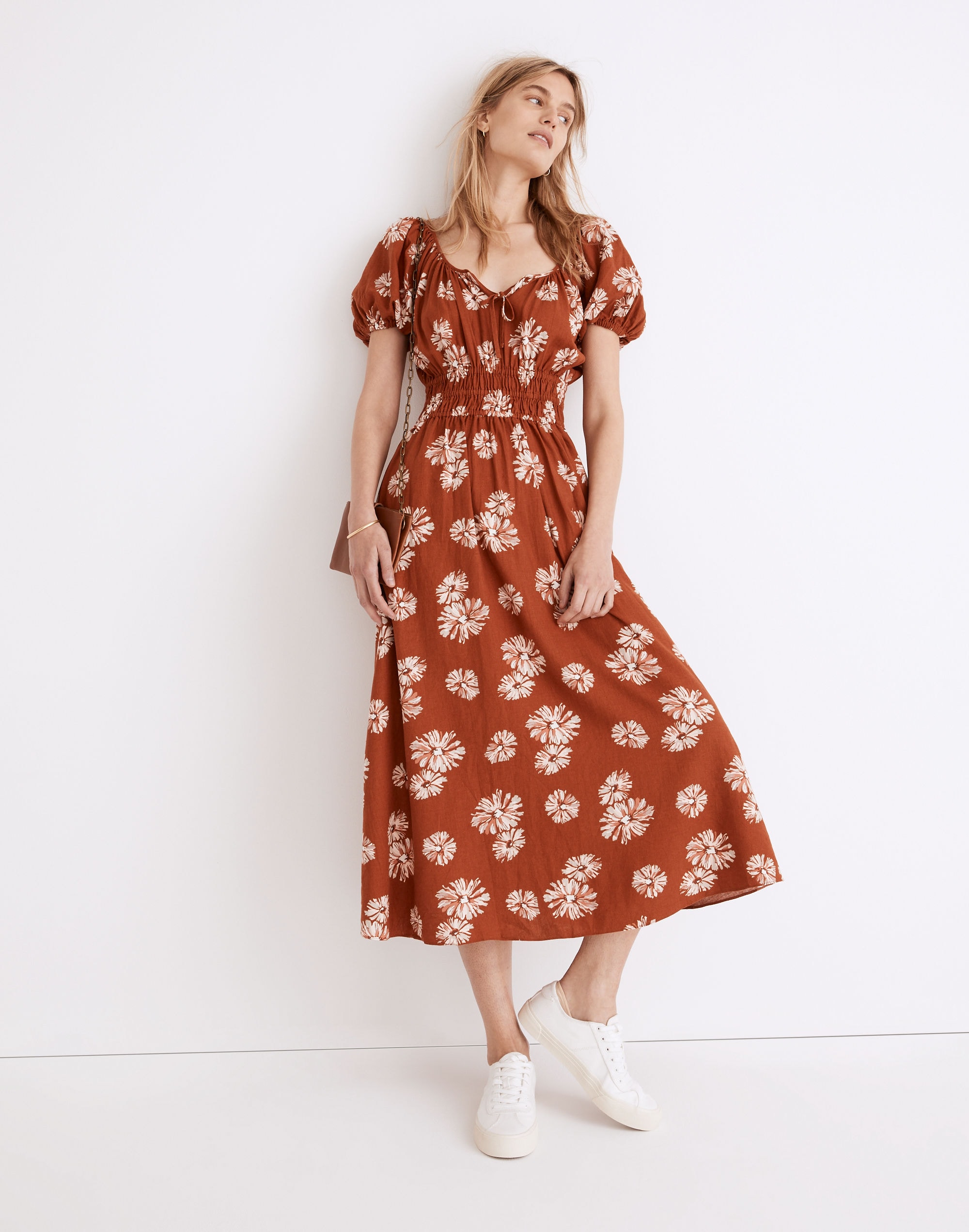 Linen-Blend Sophia Midi Dress