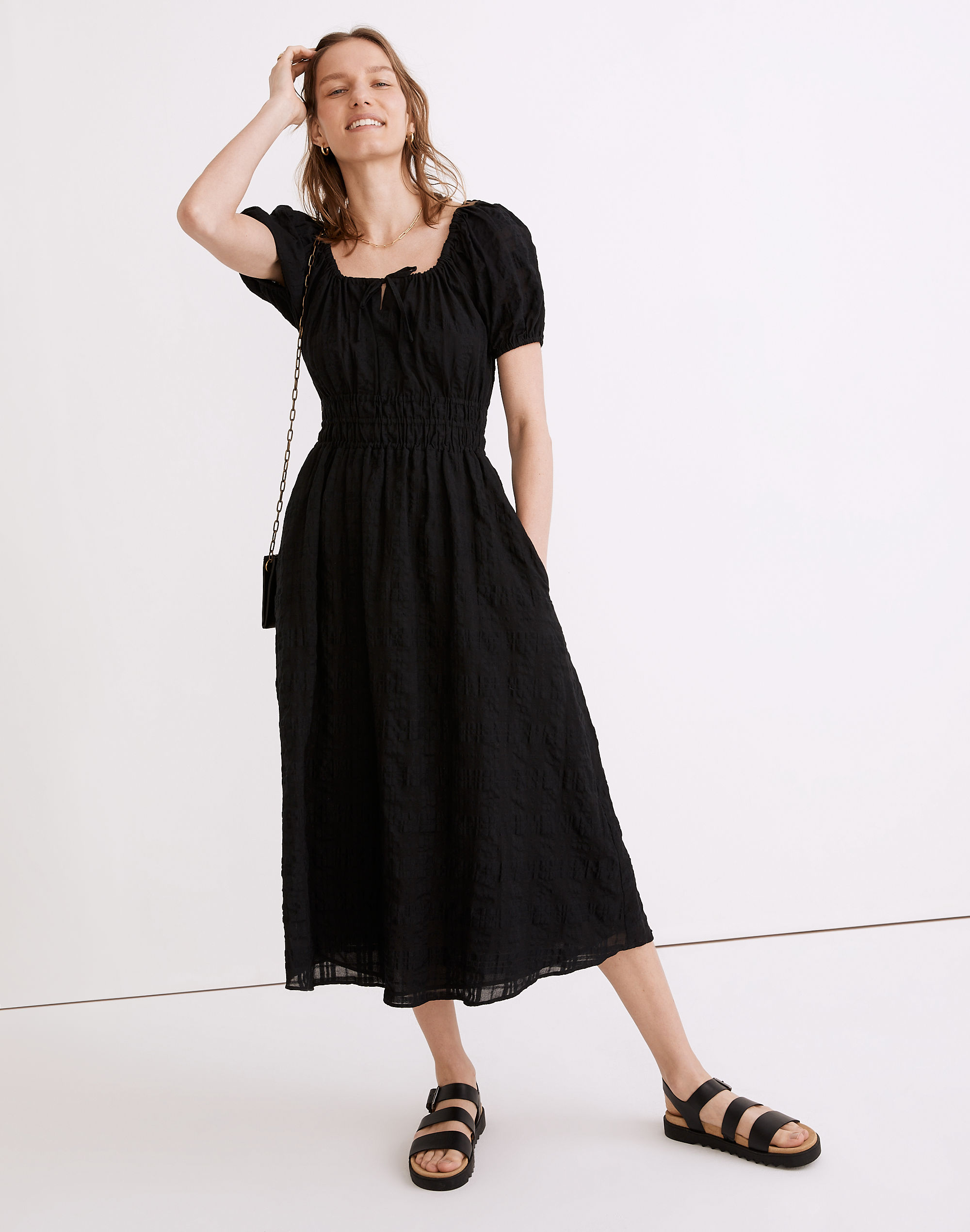 sophia midi dress in seersucker check