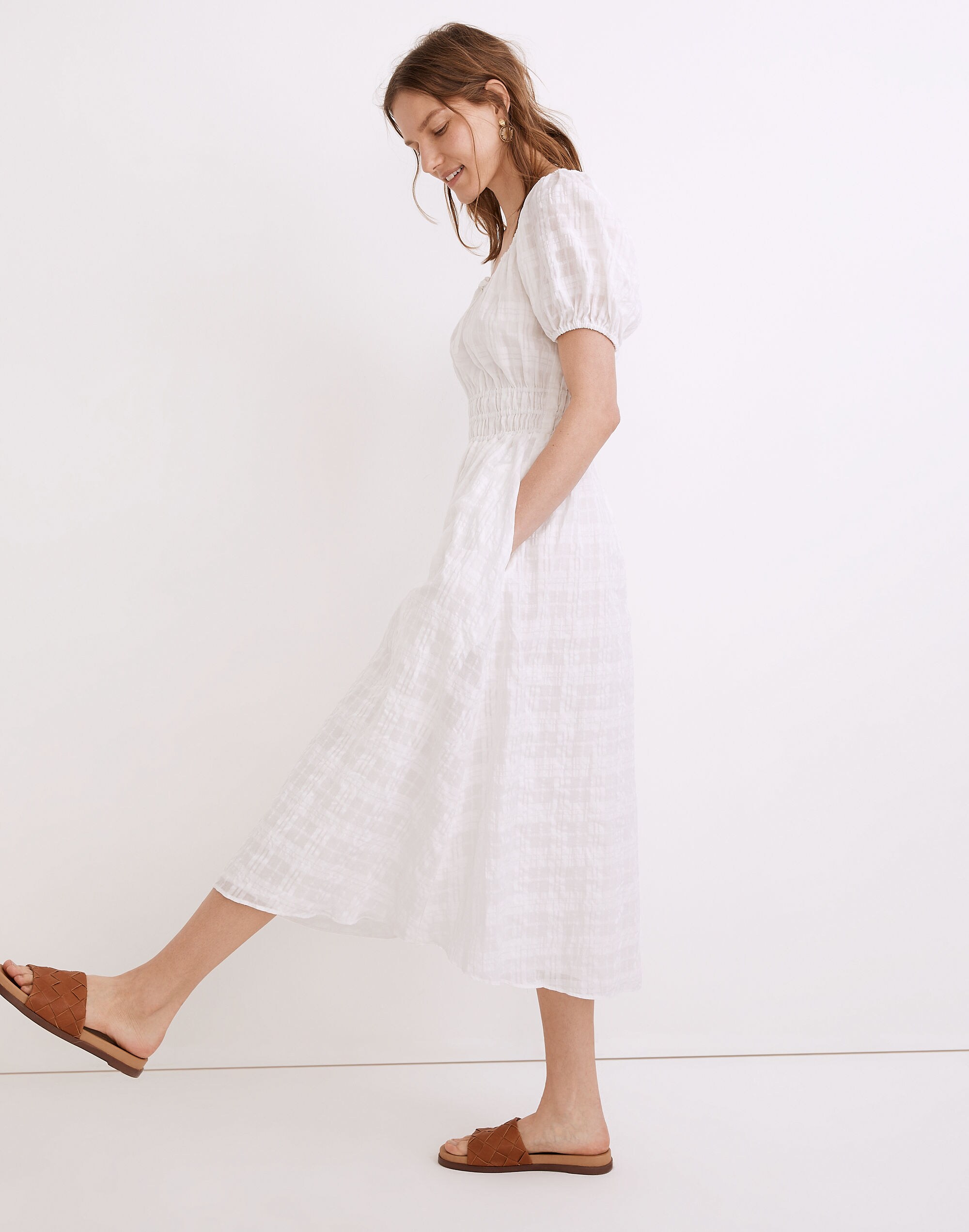 Sophia Midi Dress in Seersucker Check