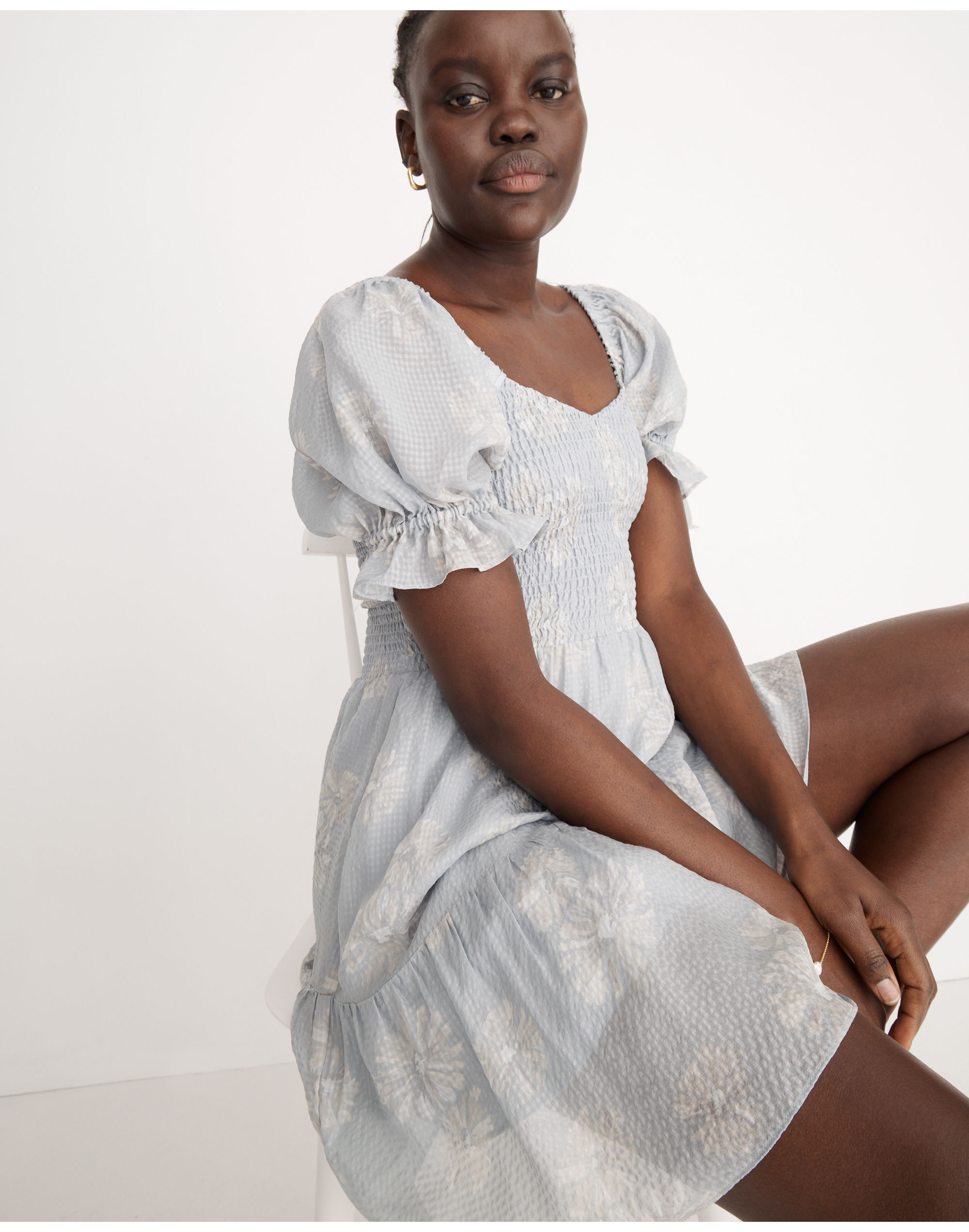 Silk Lucie Smocked Mini Dress in Moody Blooms