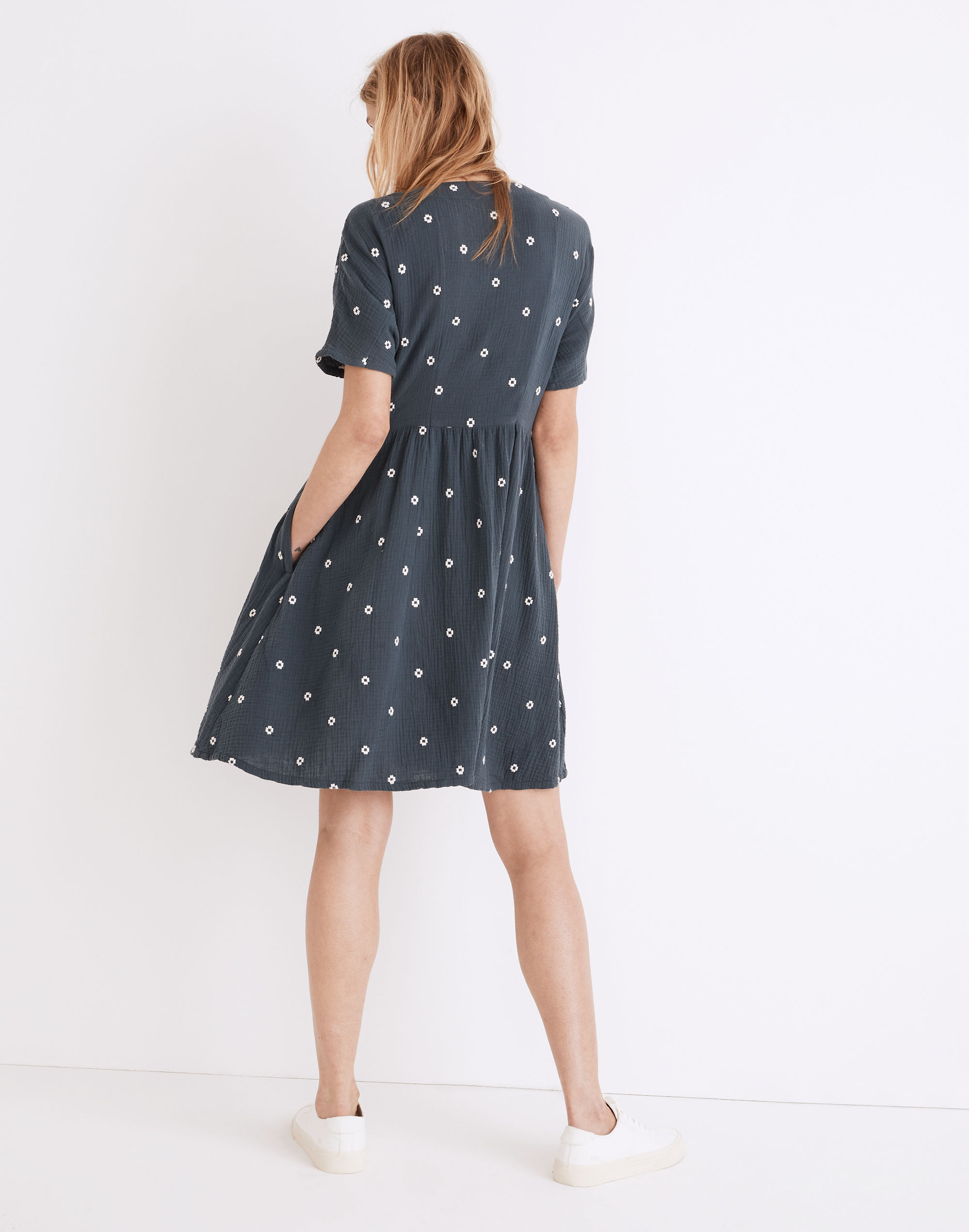 Embroidered Lightspun Button-Front Mini Dress