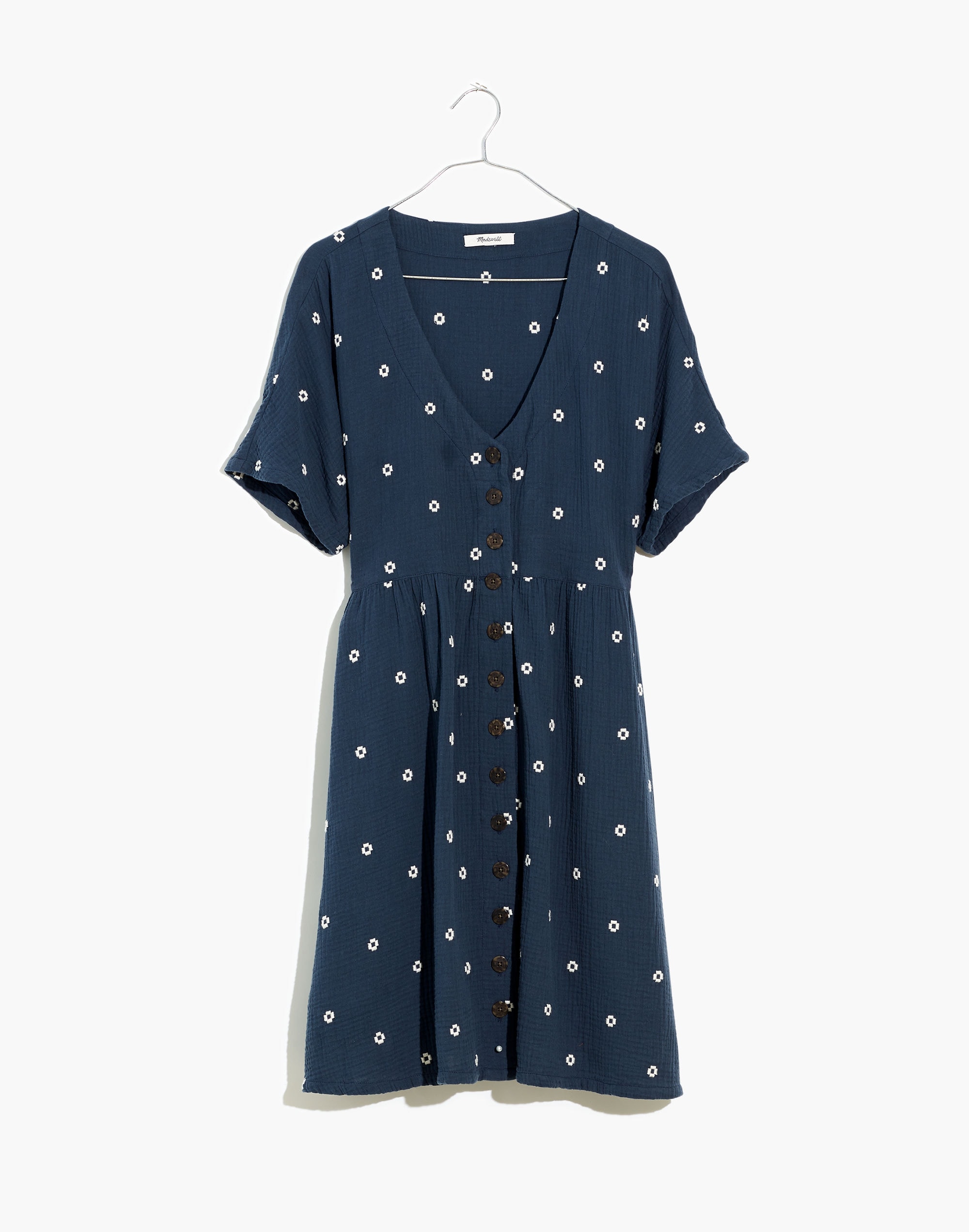 Embroidered Lightspun Button-Front Mini Dress