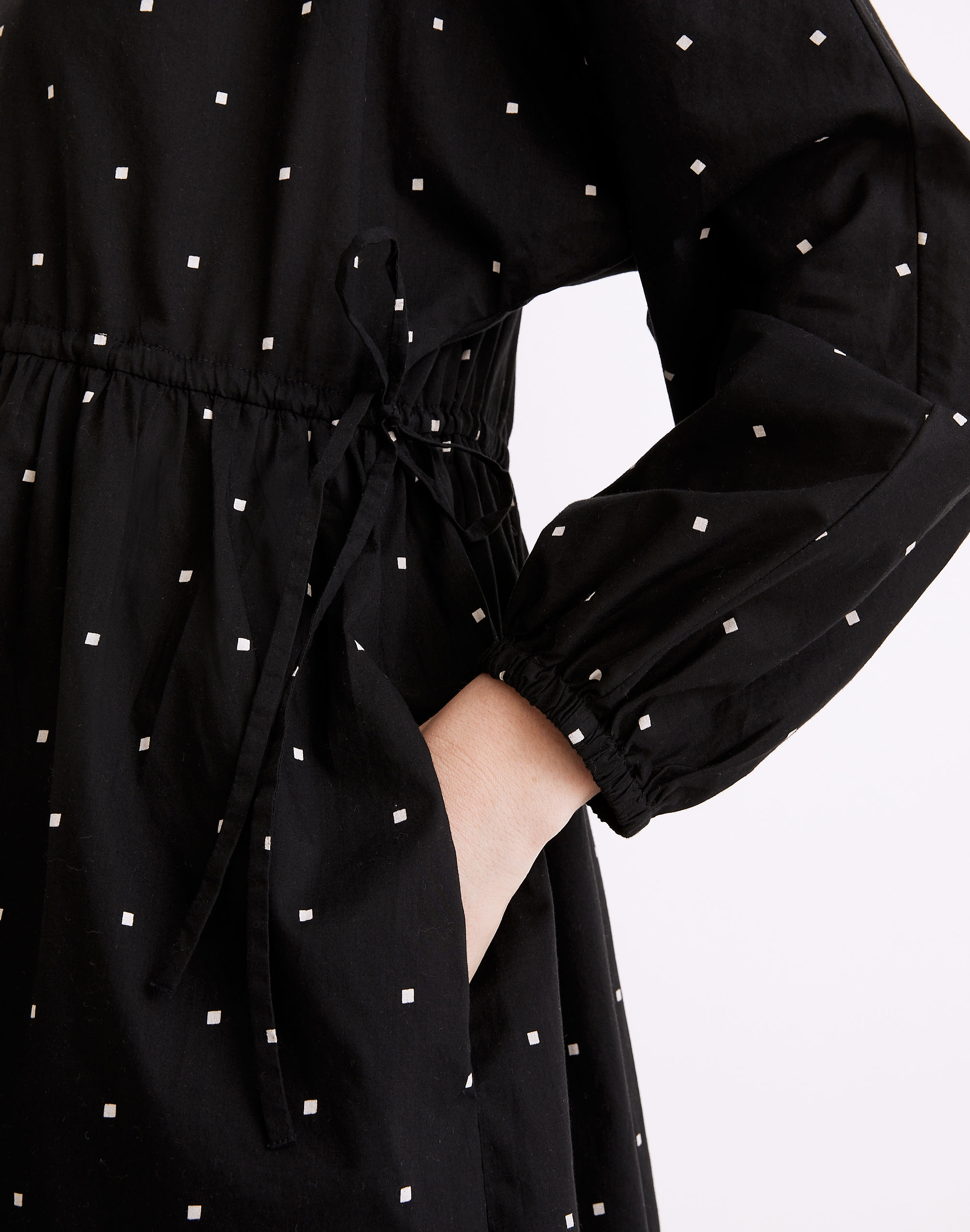 Button-Front Tie-Waist Mini Dress in Square Spot