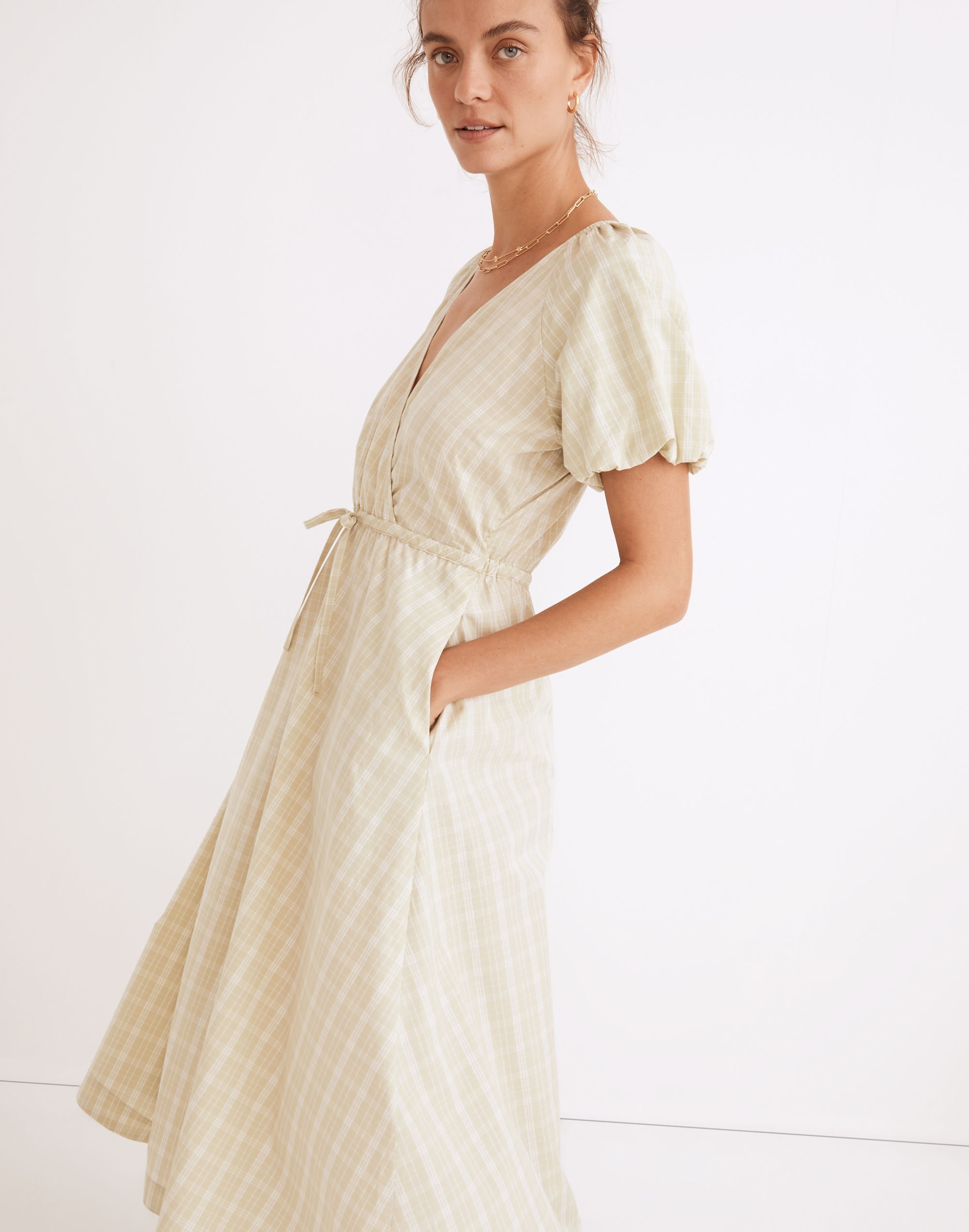 Plaid Tie-Waist Midi Dress