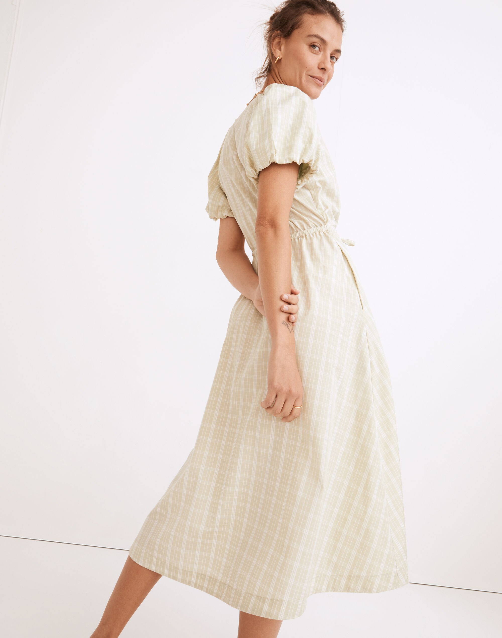 Plaid Tie-Waist Midi Dress