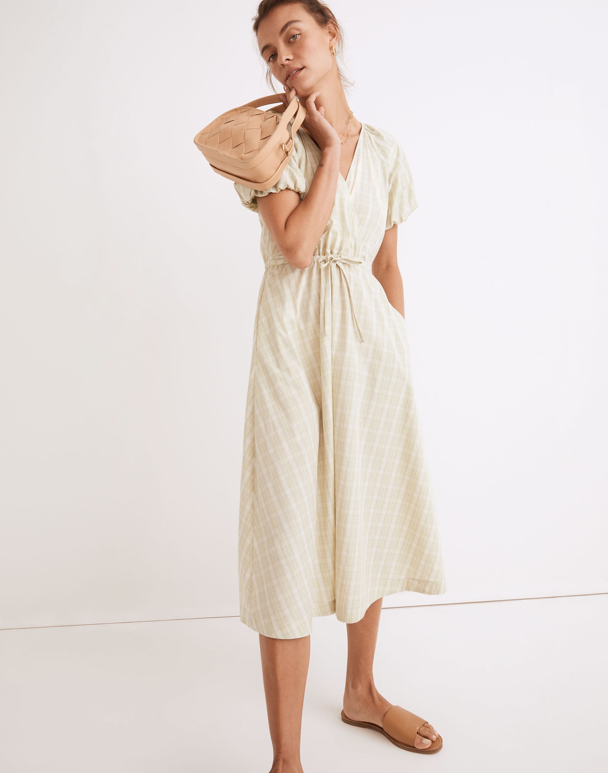 Plaid Tie-Waist Midi Dress