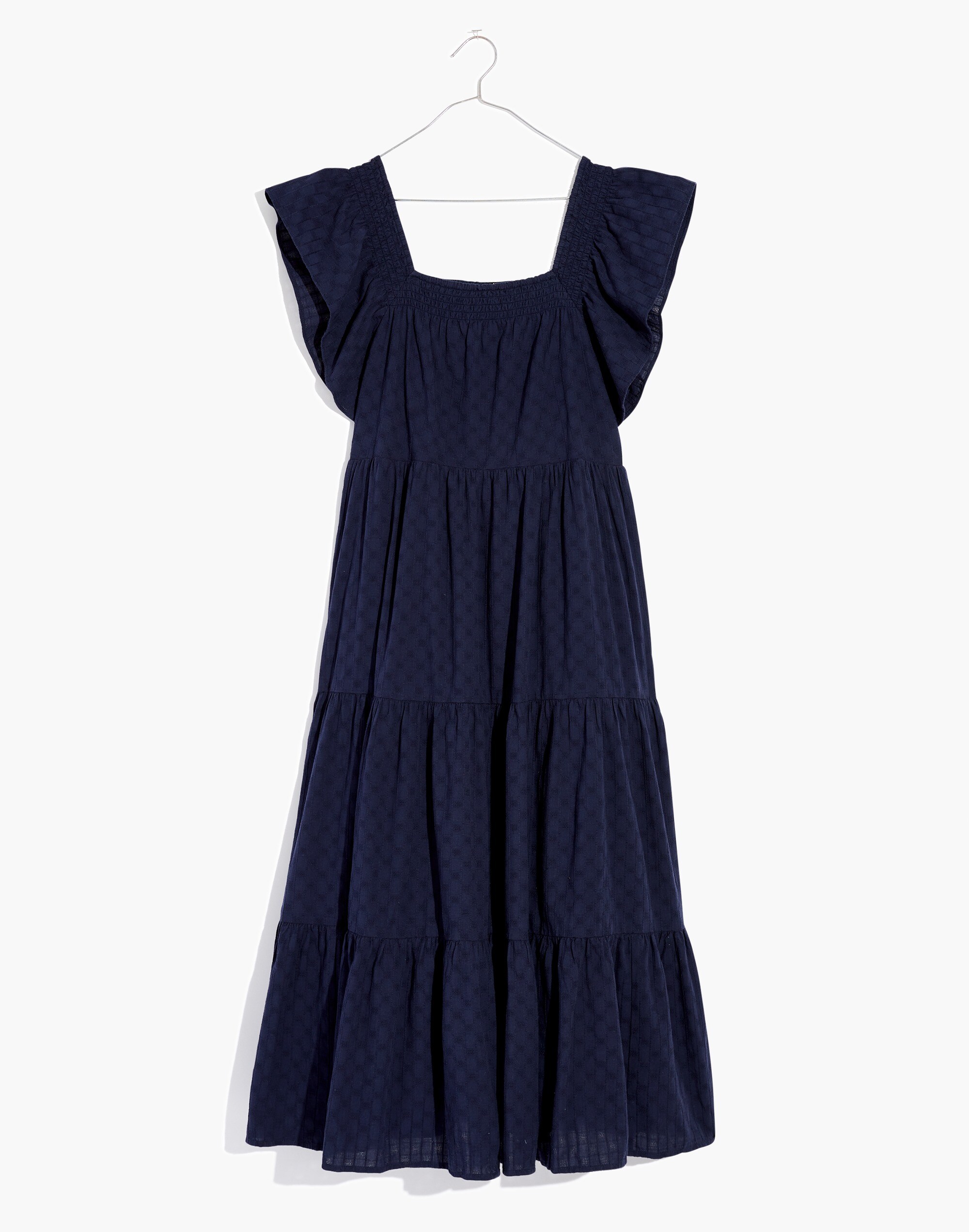 Ruffle-Sleeve Tiered Midi Dress in Textured Check