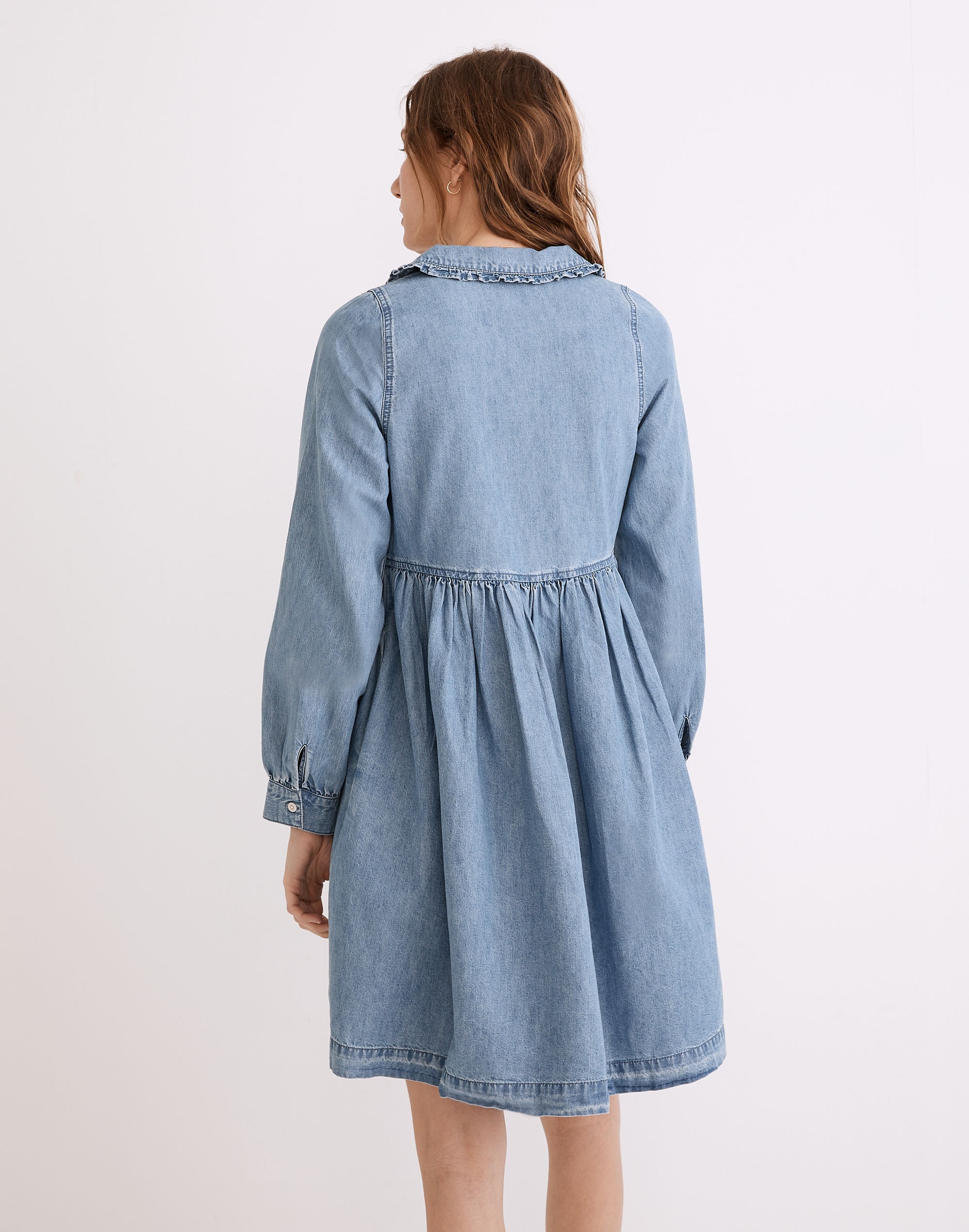 Ruffle-Collar Faux-Wrap Dress: TENCEL&trade; Denim Edition