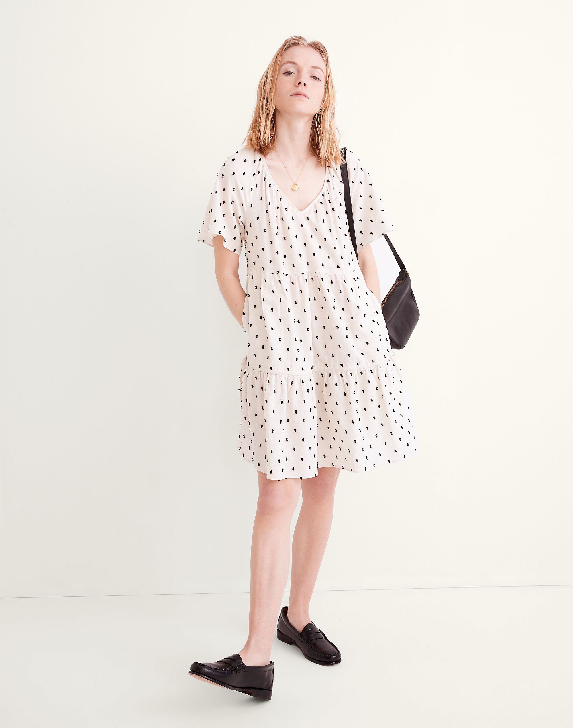 petite cotton-linen lorelei mini dress in clip dot