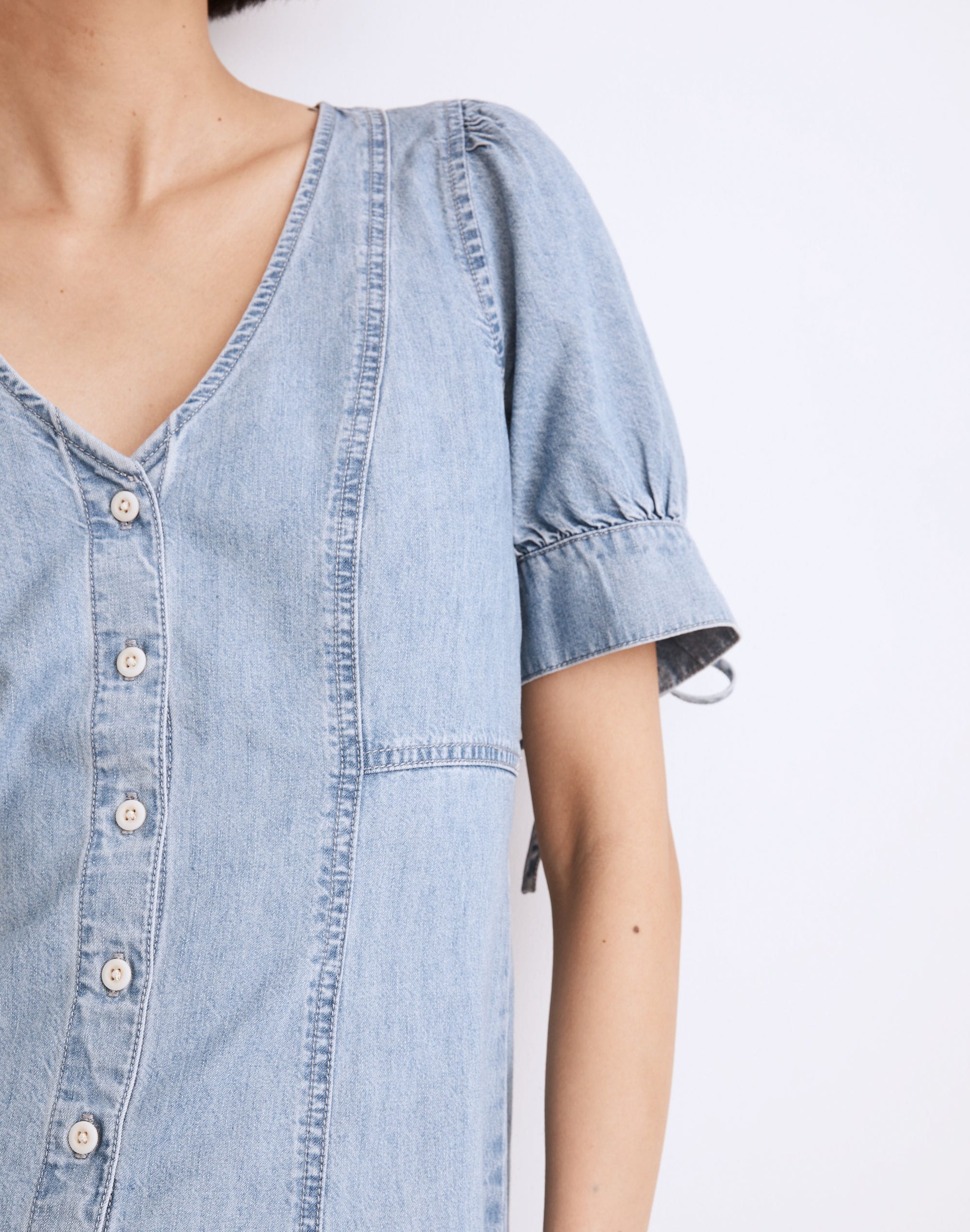 Button-Front Mini Dress: TENCEL&trade; Denim Edition