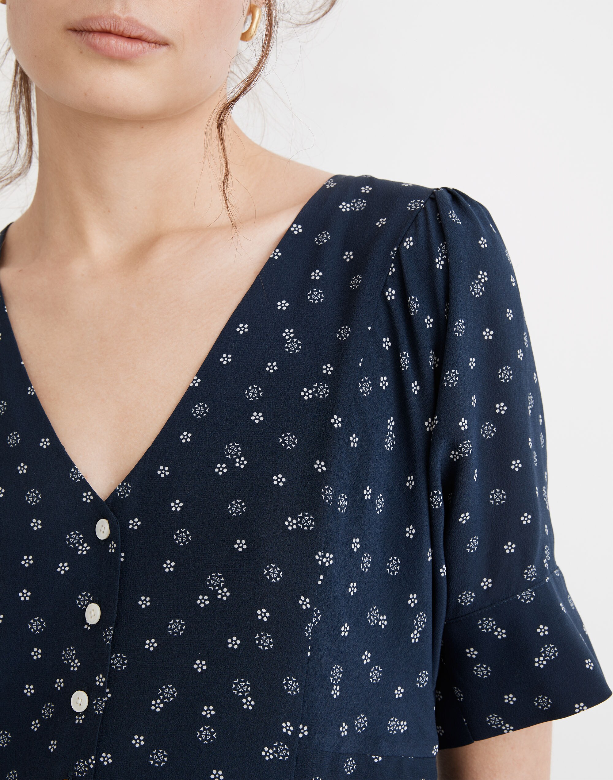 Silk Button-Front Mini Dress in Bandana Flower