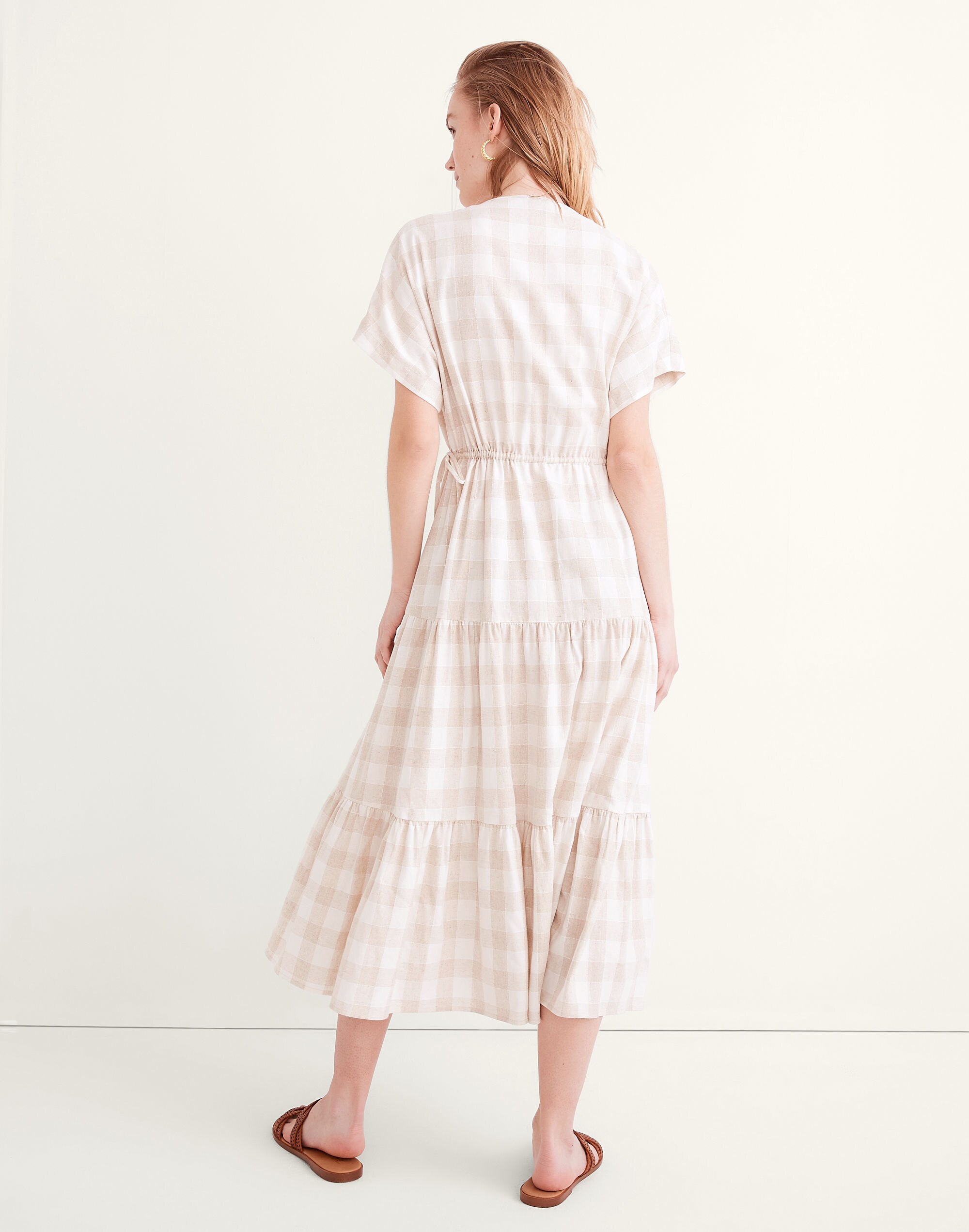 Button-Front Tiered Midi Dress: Undyed Gingham Edition