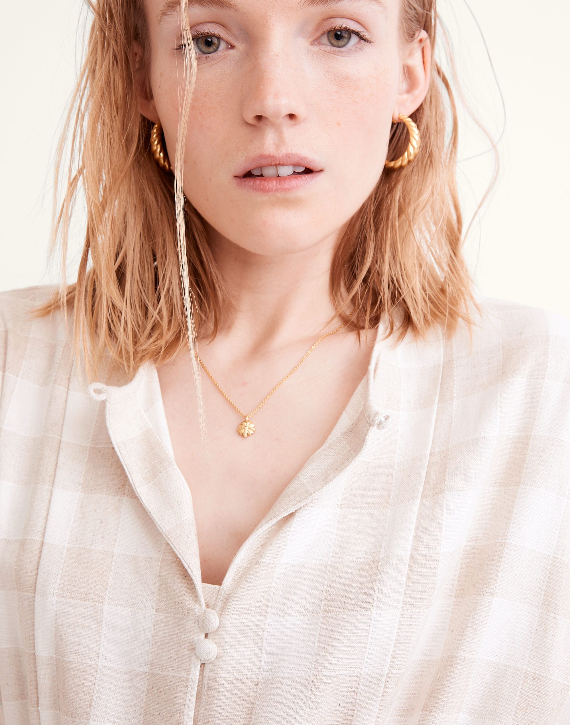 Button-Front Tiered Midi Dress: Undyed Gingham Edition