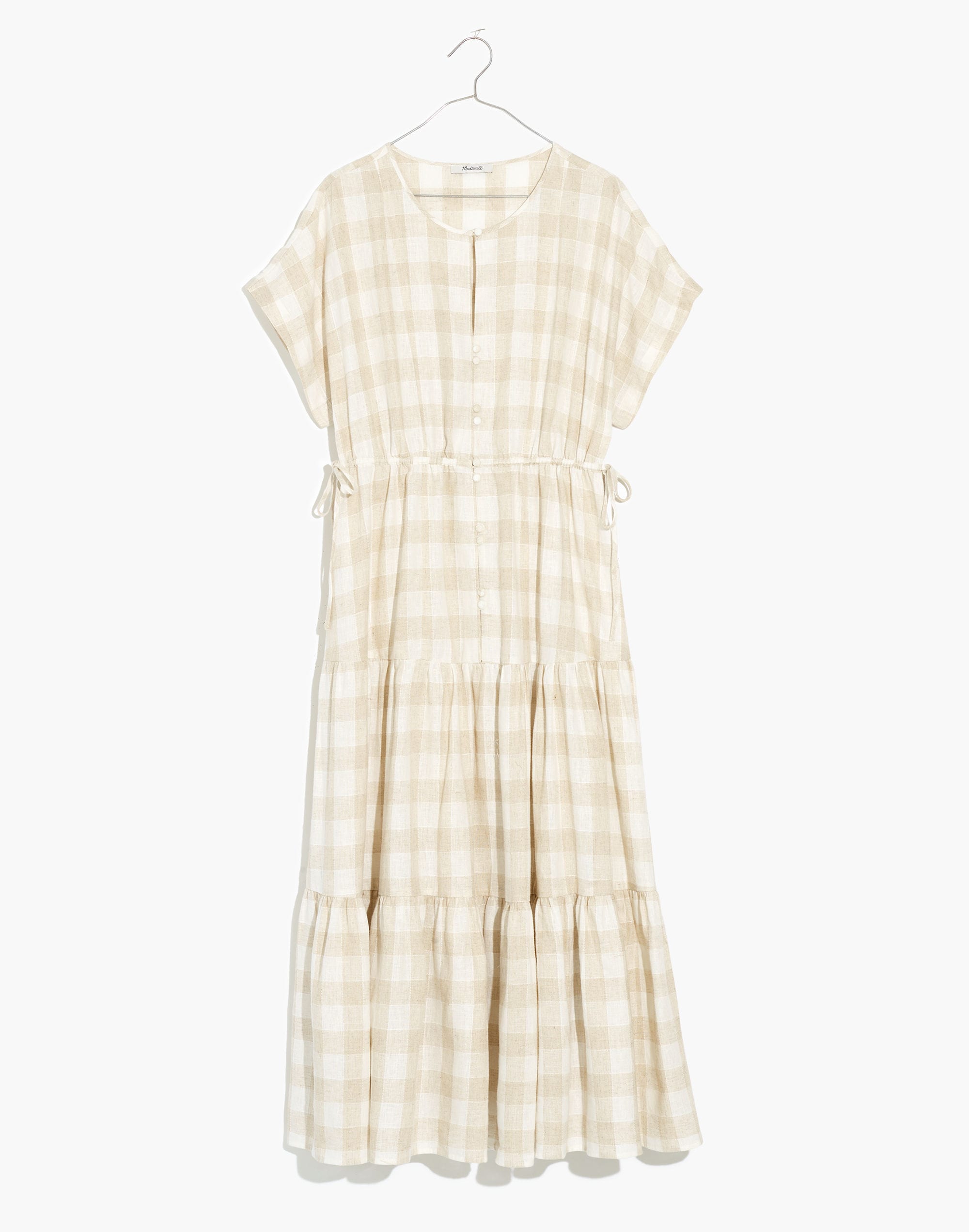 Button-Front Tiered Midi Dress: Undyed Gingham Edition
