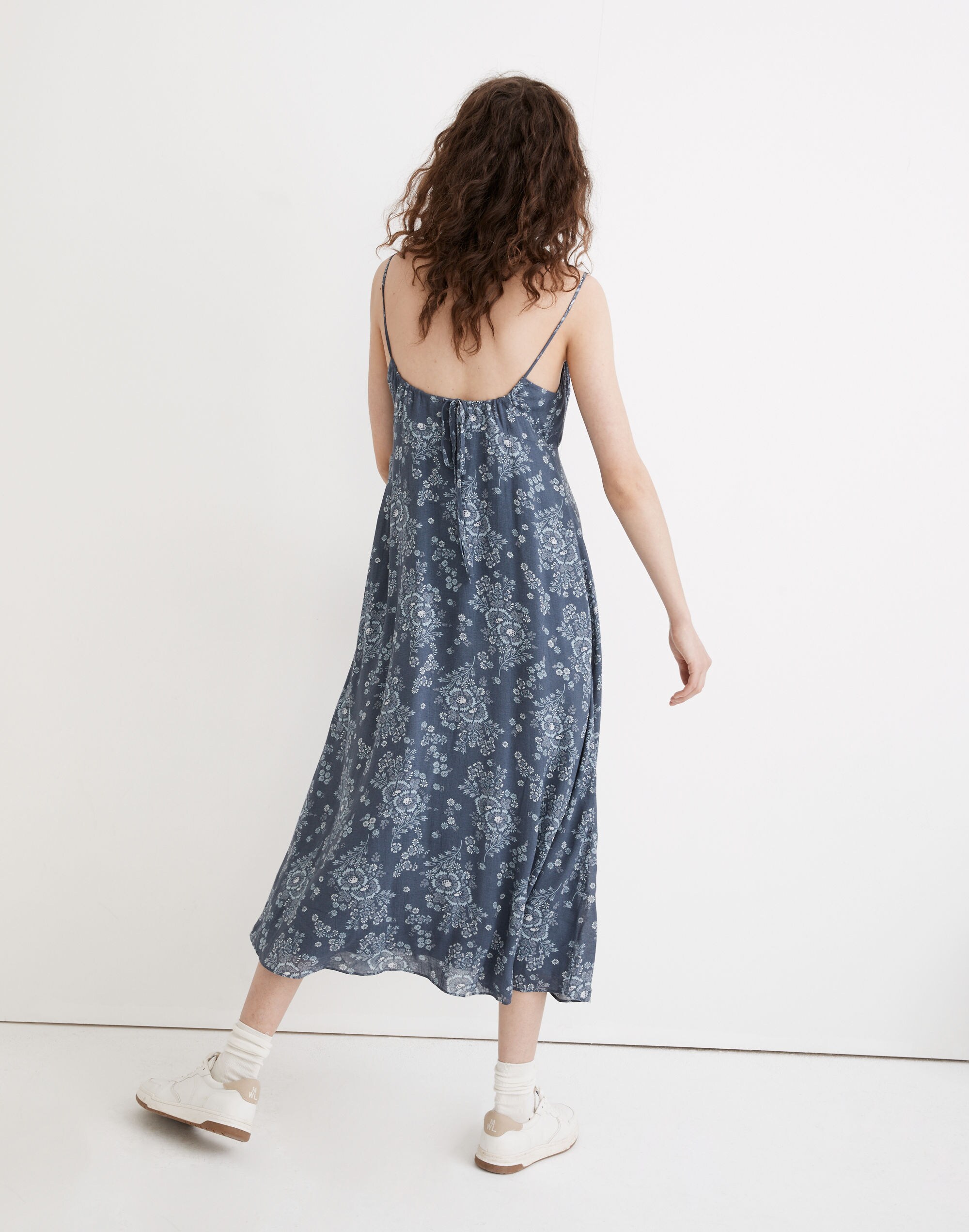 Tie-Back Button-Front Midi Dress in Archival Floral