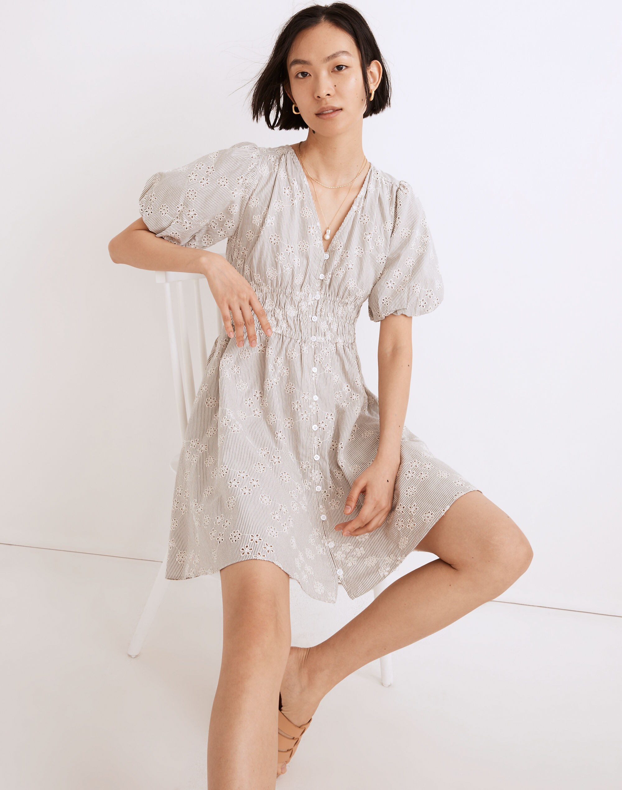 Eyelet Sophia Mini Dress in Stripe