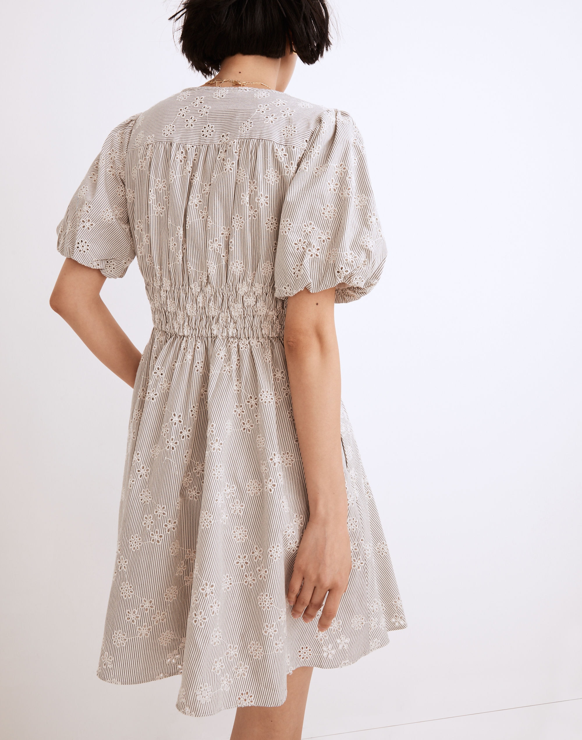 Eyelet Sophia Mini Dress in Stripe