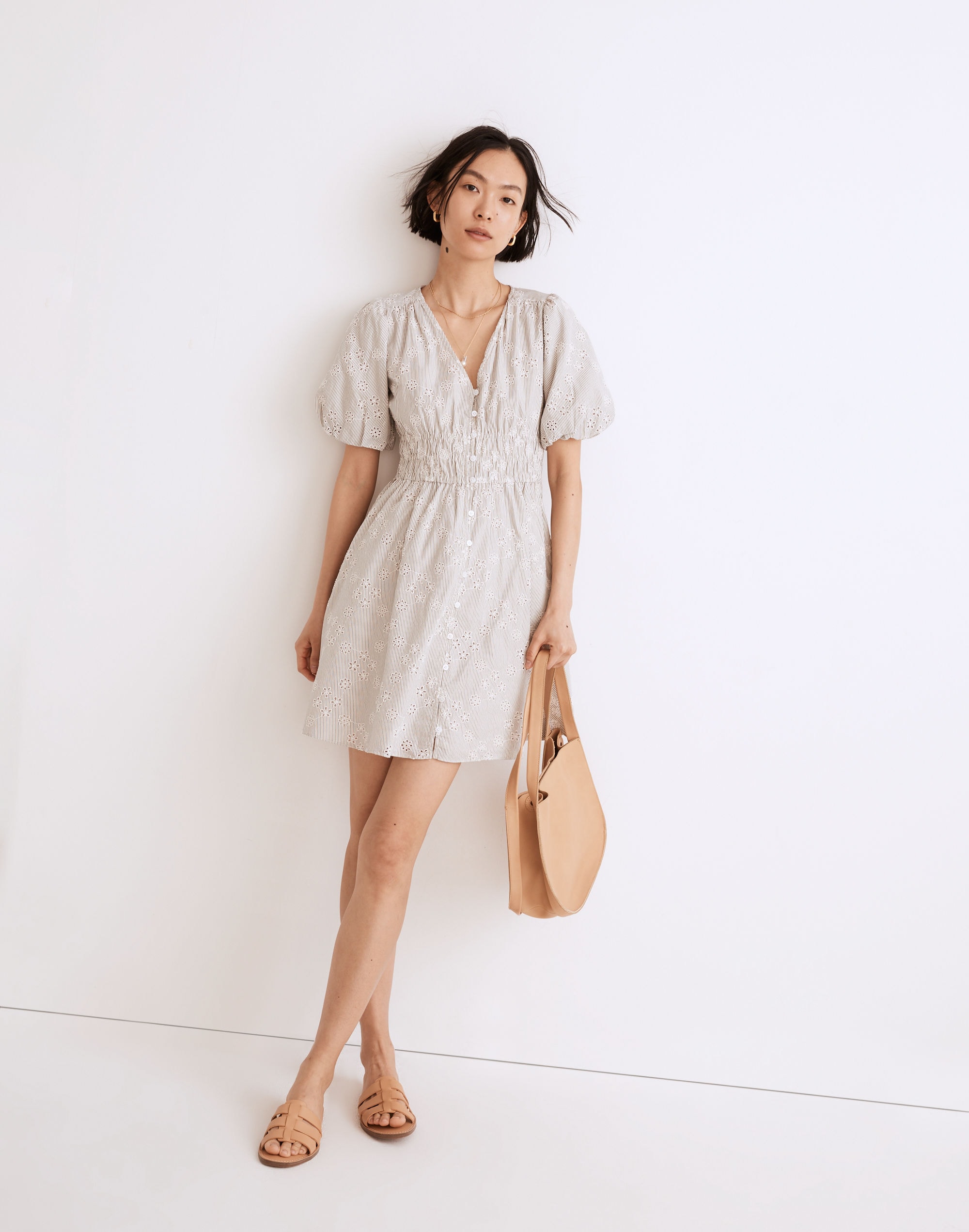 Eyelet Sophia Mini Dress in Stripe