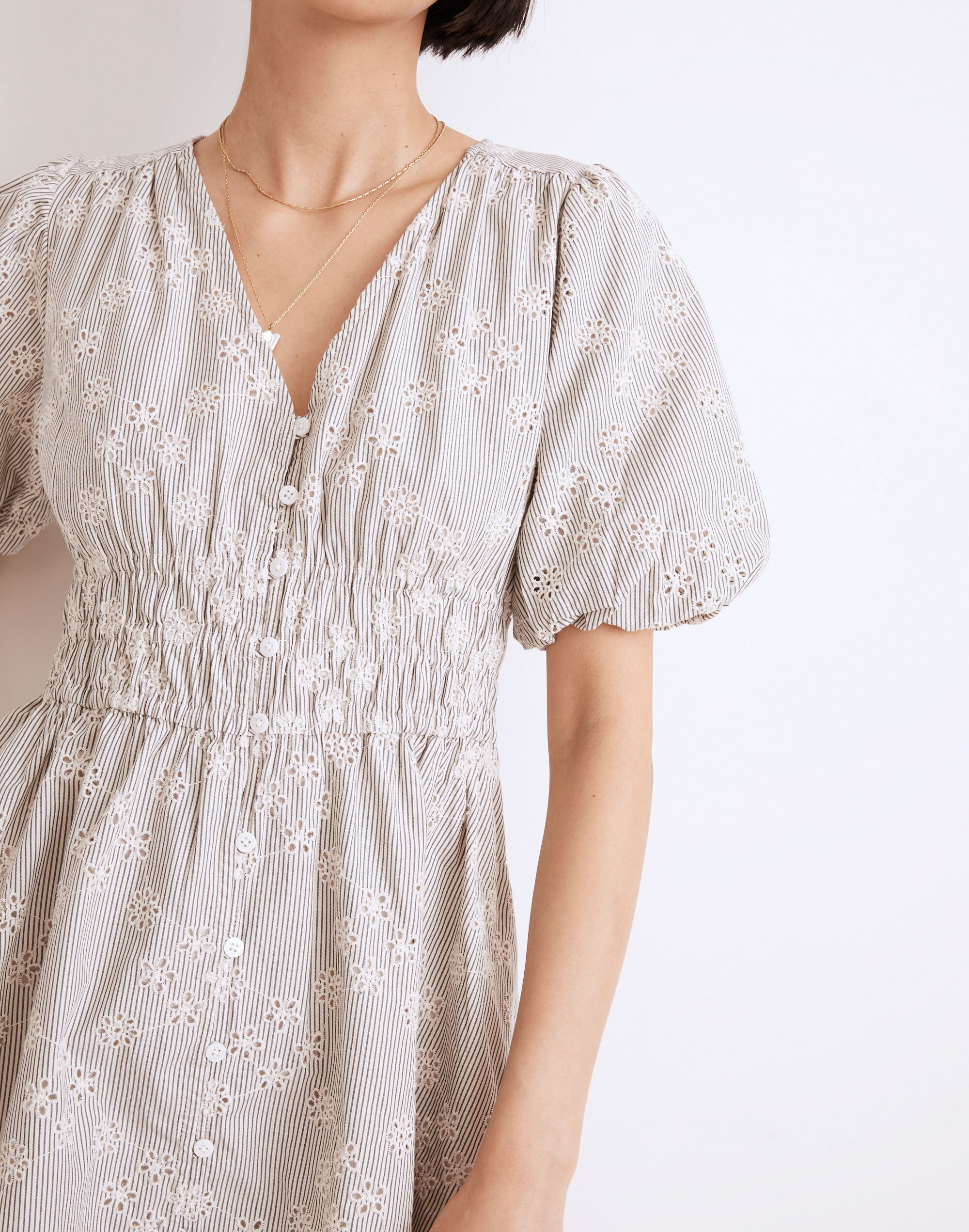 Eyelet Sophia Mini Dress in Stripe