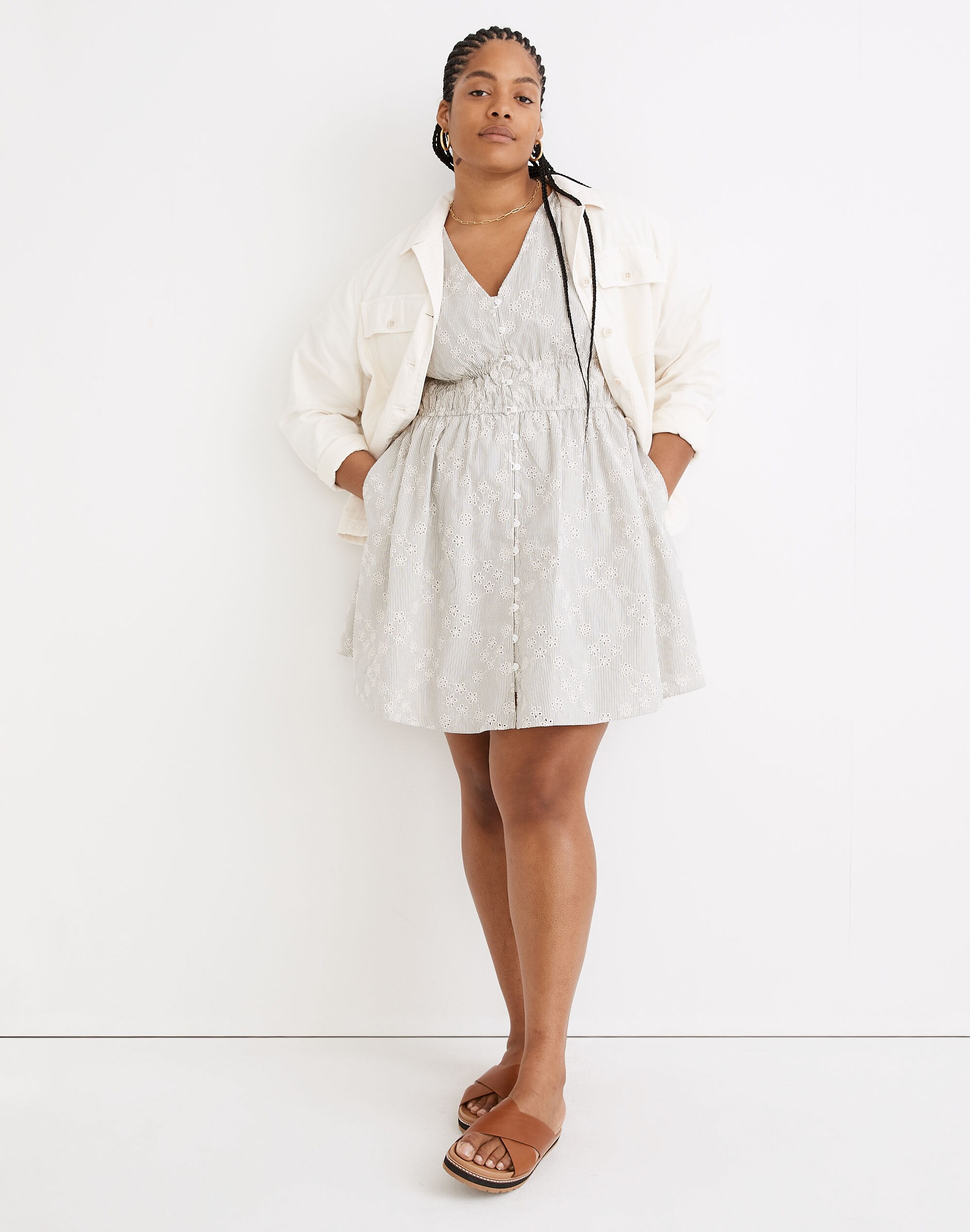 Eyelet Sophia Mini Dress in Stripe