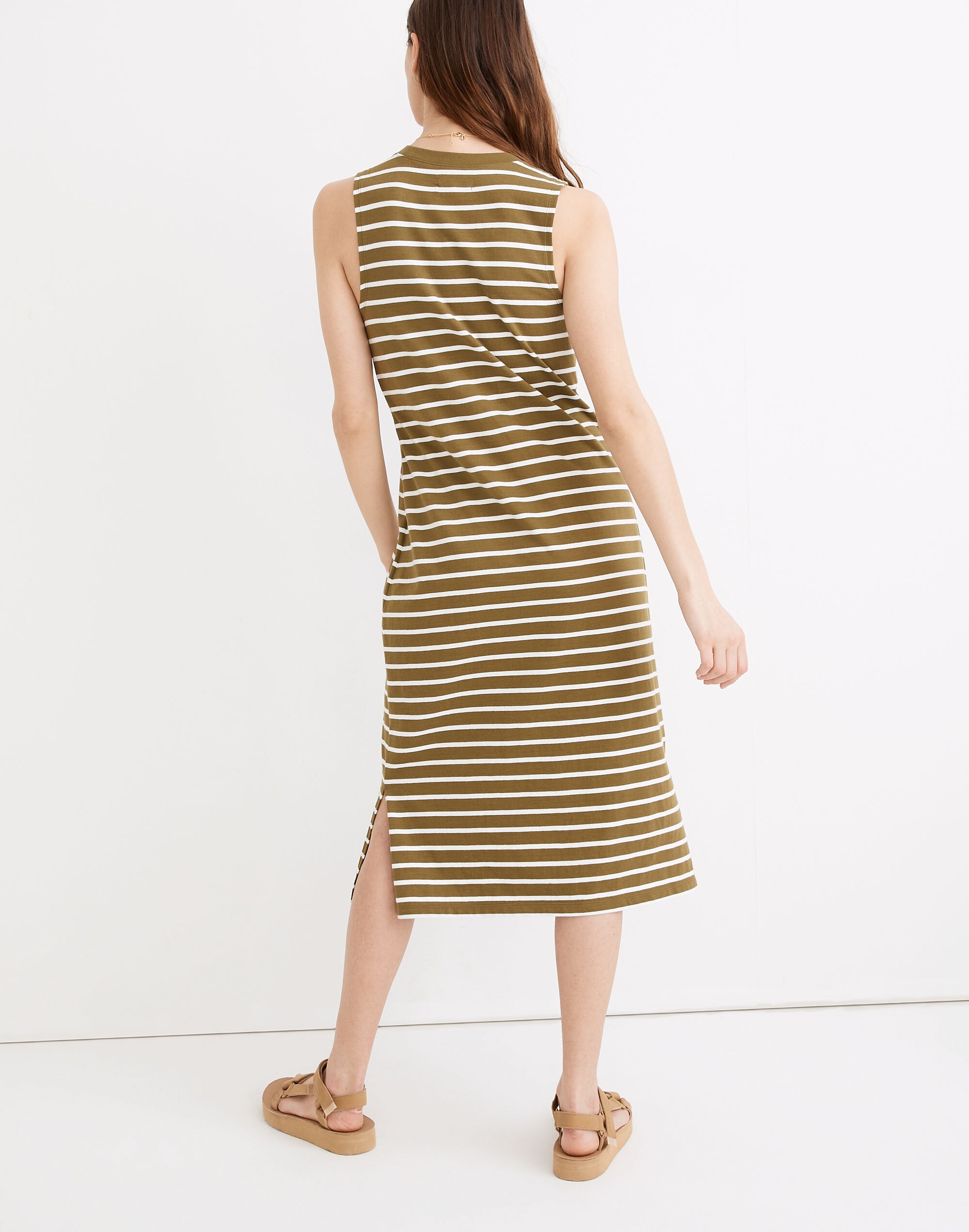 Organic Cotton Crewneck Tank Midi Dress in Stripe