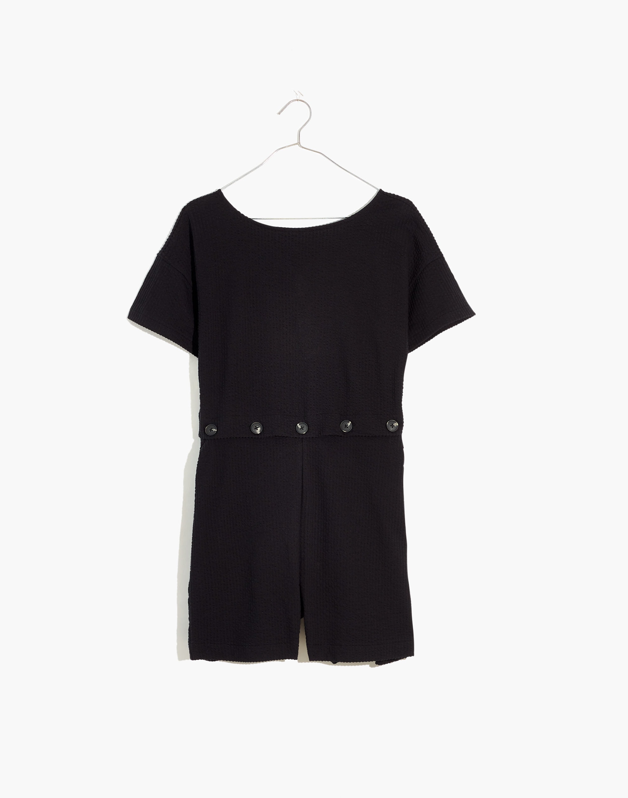 Seersucker Knit Button-Waist Romper