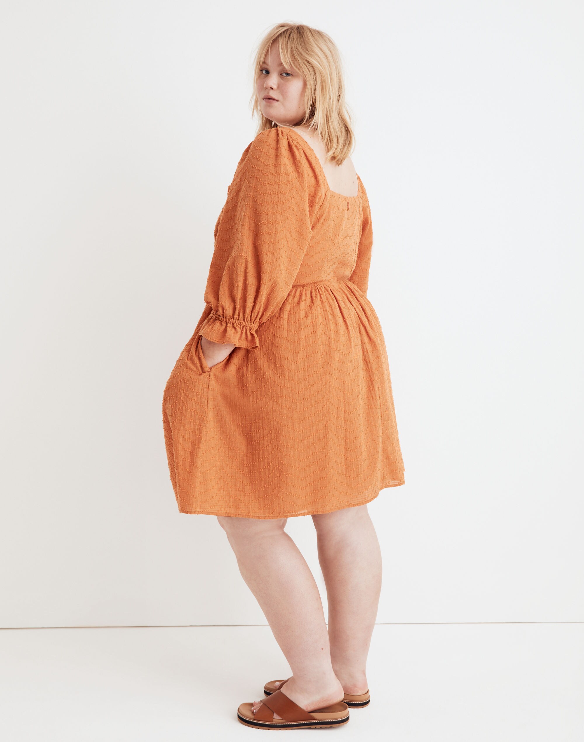 Plus Puff-Sleeve Waisted Mini Dress