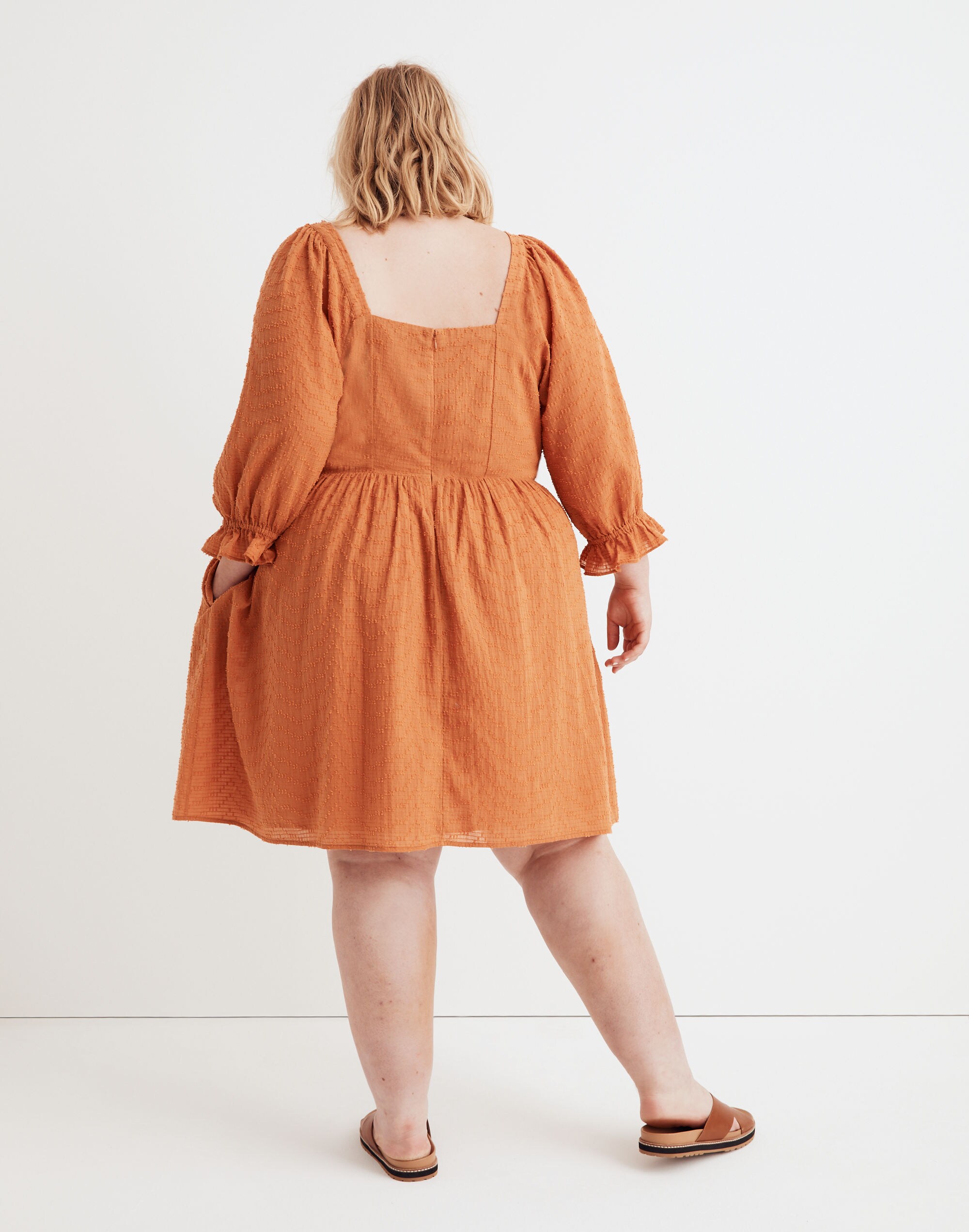 Plus Puff-Sleeve Waisted Mini Dress