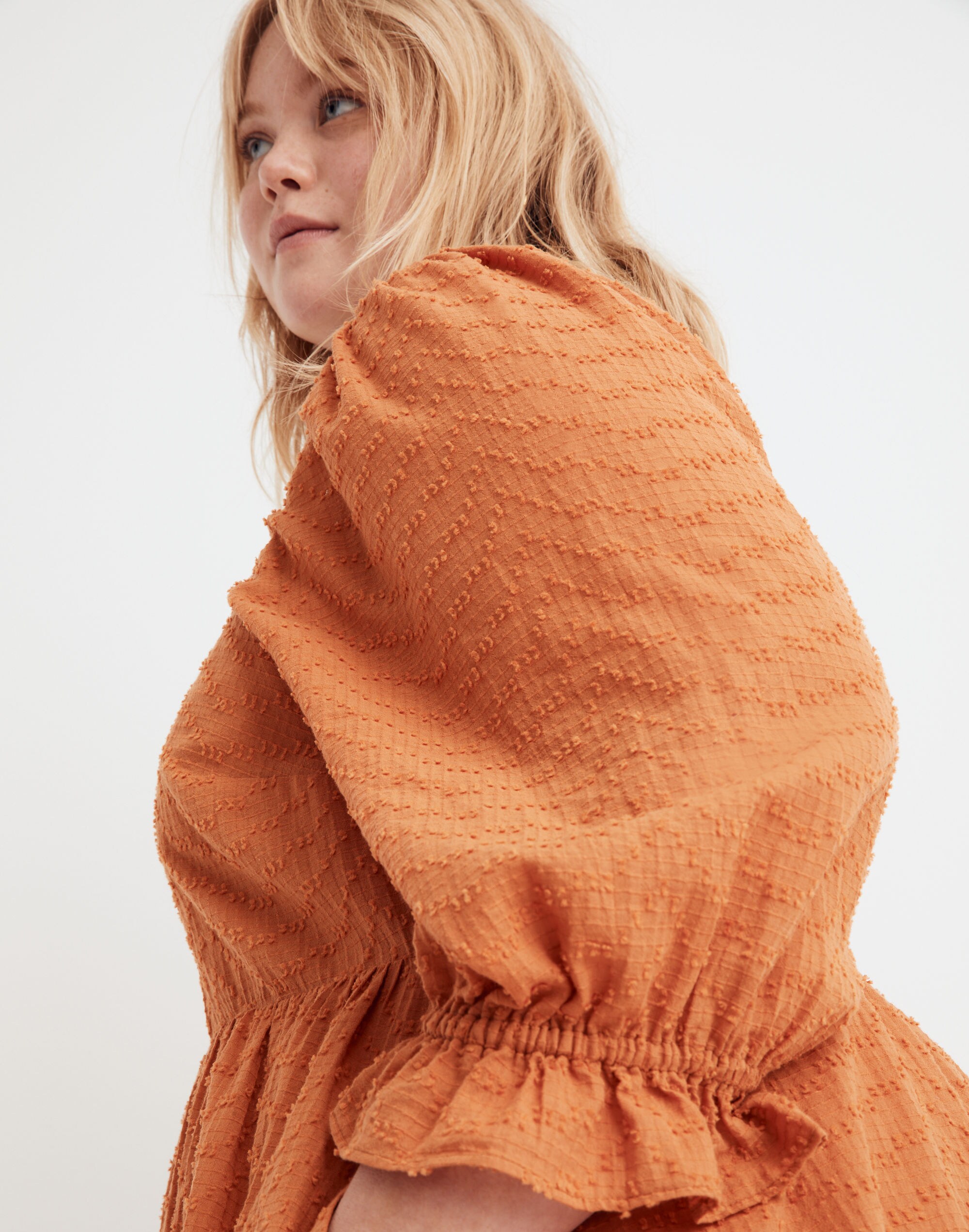 Plus Puff-Sleeve Waisted Mini Dress