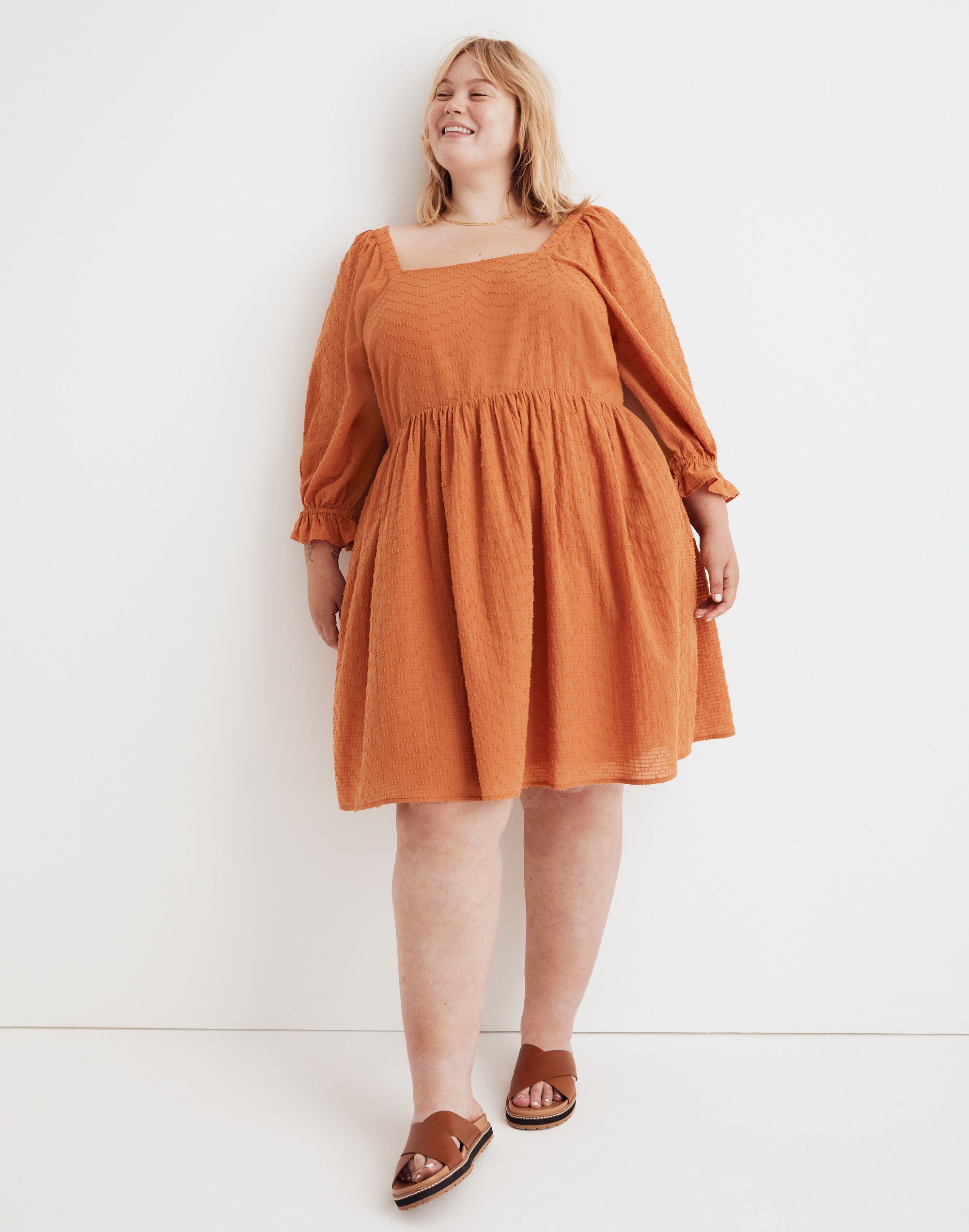 Plus Puff-Sleeve Waisted Mini Dress