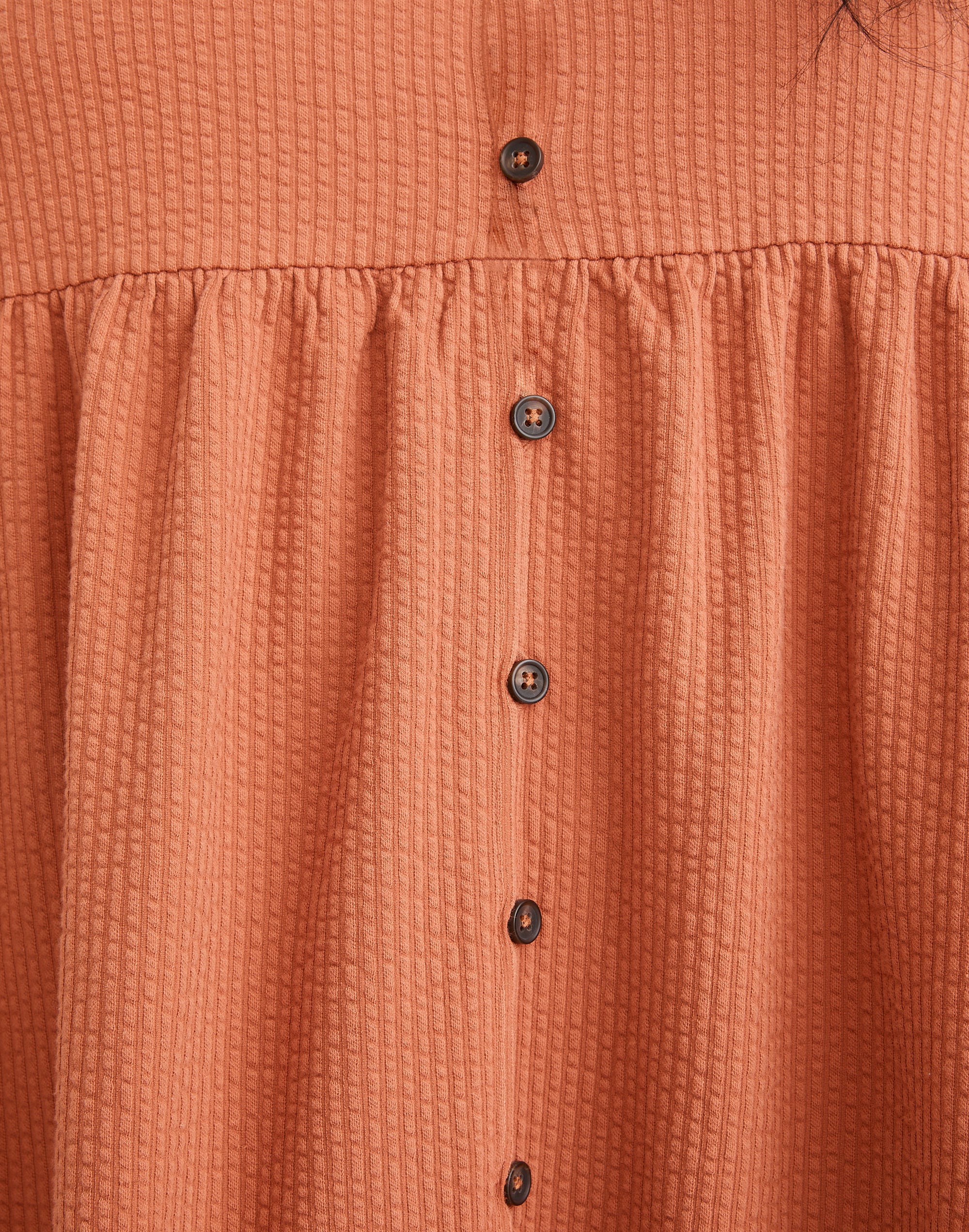 Plus Seersucker Knit Button-Front Midi Dress