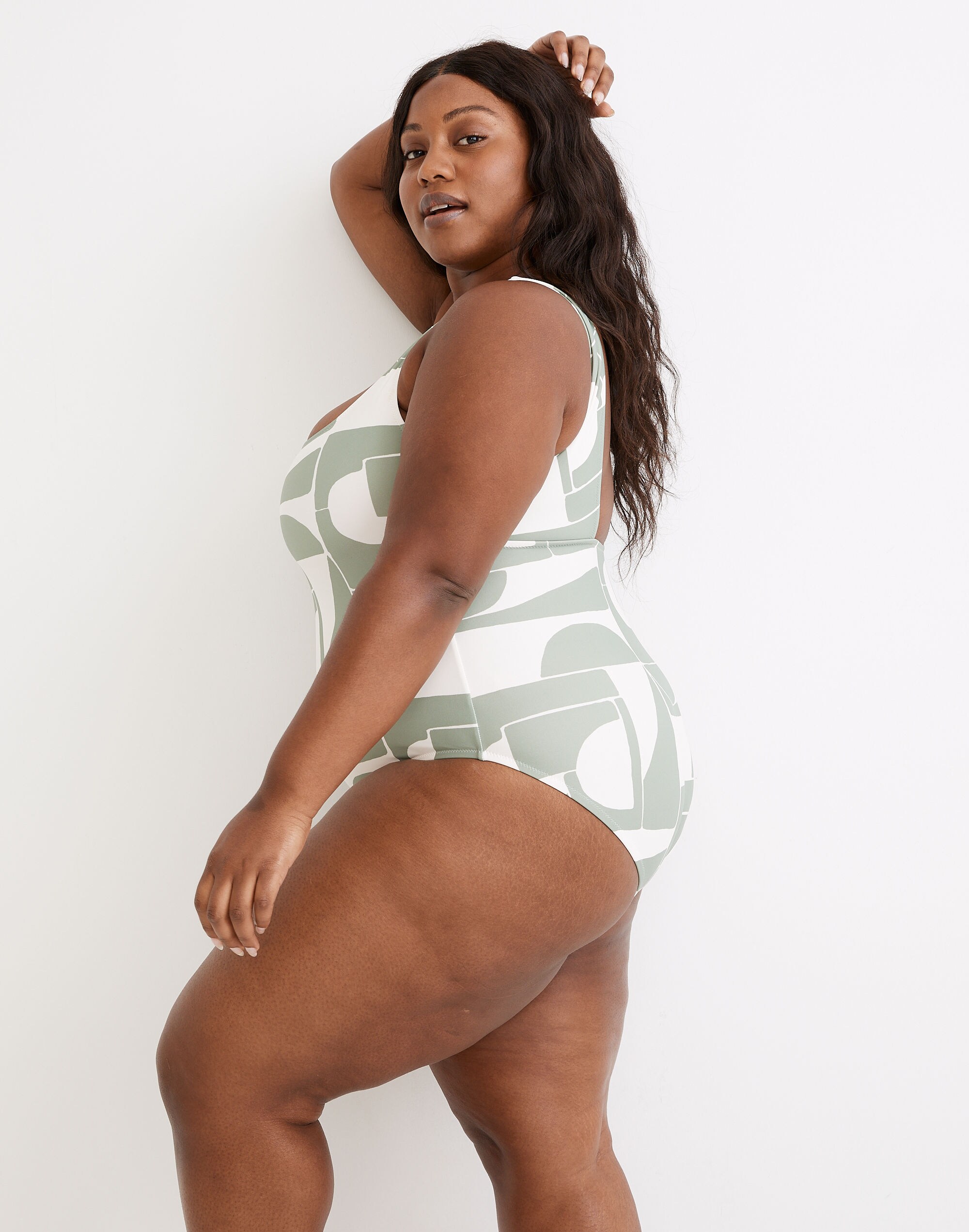 Plus Madewell Second Wave Square-Neck Tank One-Piece Swimsuit in Mod Shapes