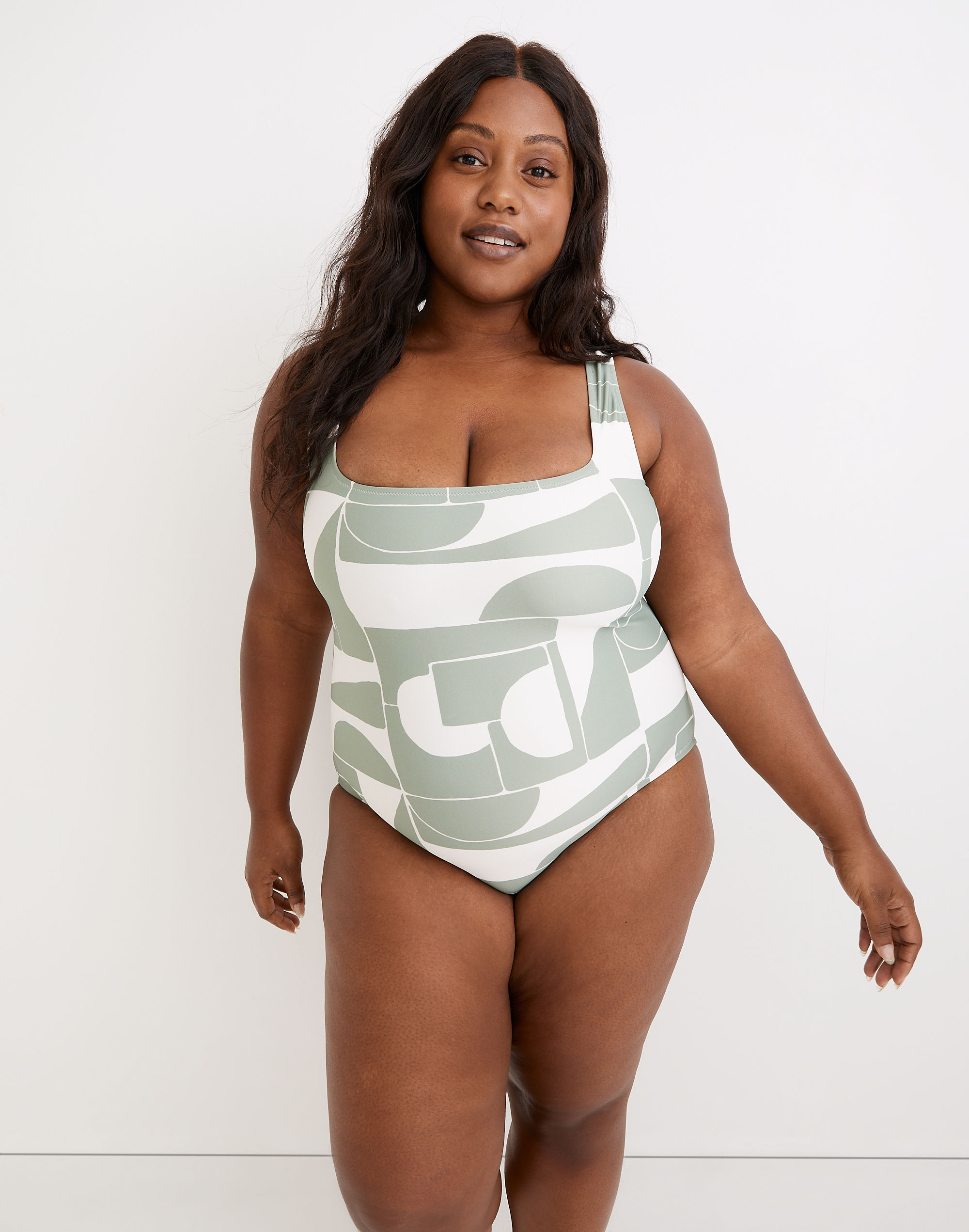 plus madewell second wave square-neck tank one-piece swimsuit in mod shapes