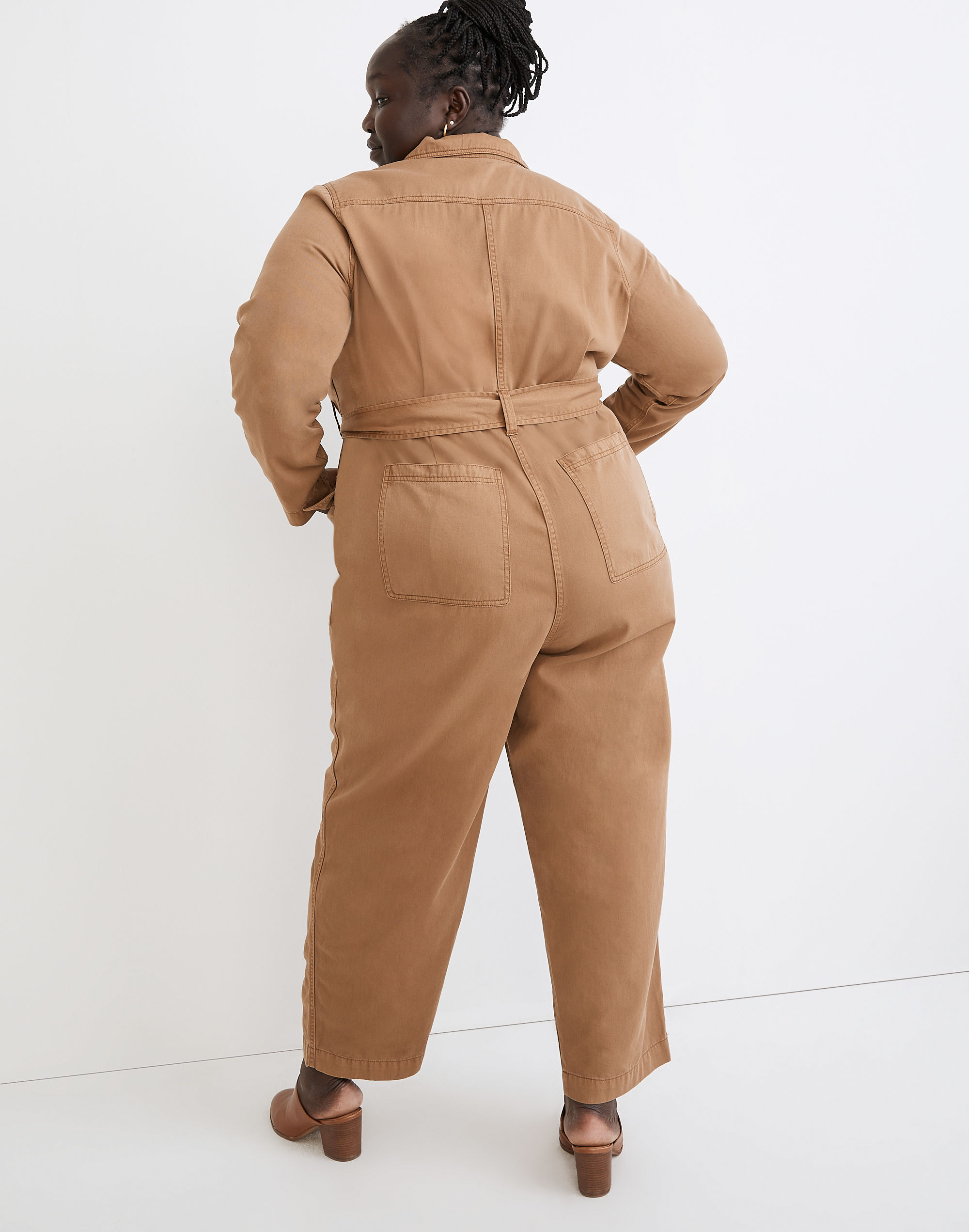 Plus Long-Sleeve Tie-Waist Fatigue Jumpsuit