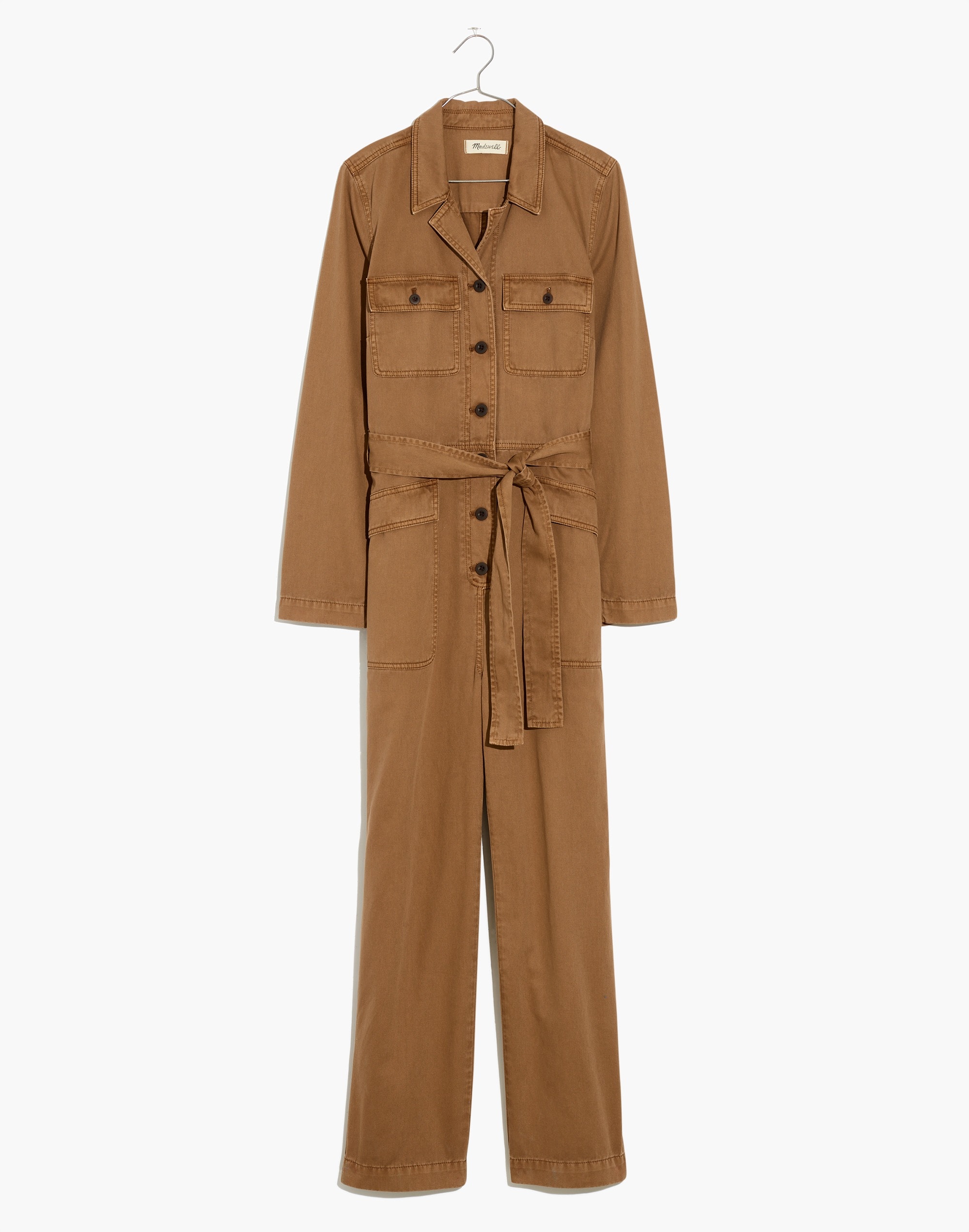 Plus Long-Sleeve Tie-Waist Fatigue Jumpsuit