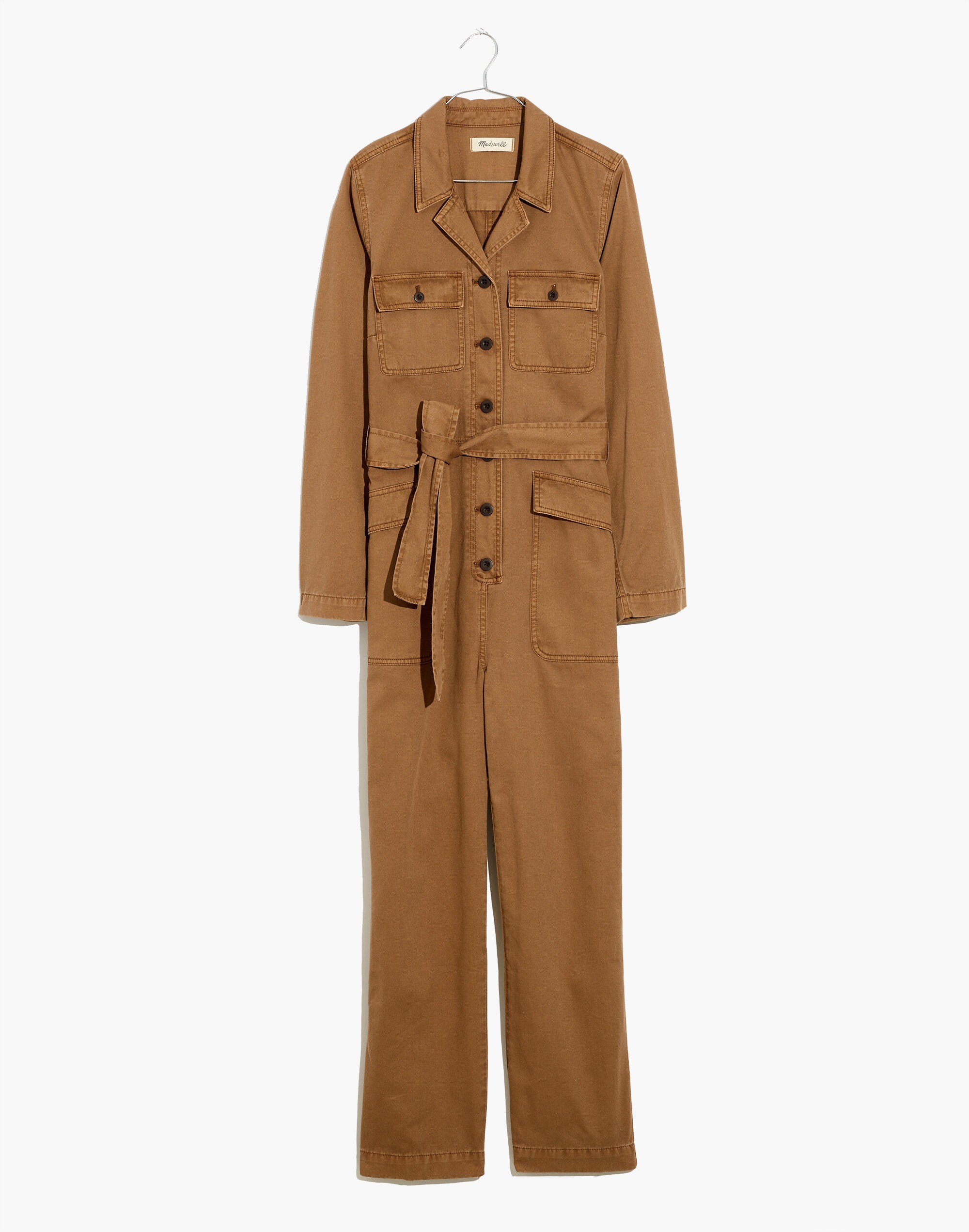 Plus Long-Sleeve Tie-Waist Fatigue Jumpsuit