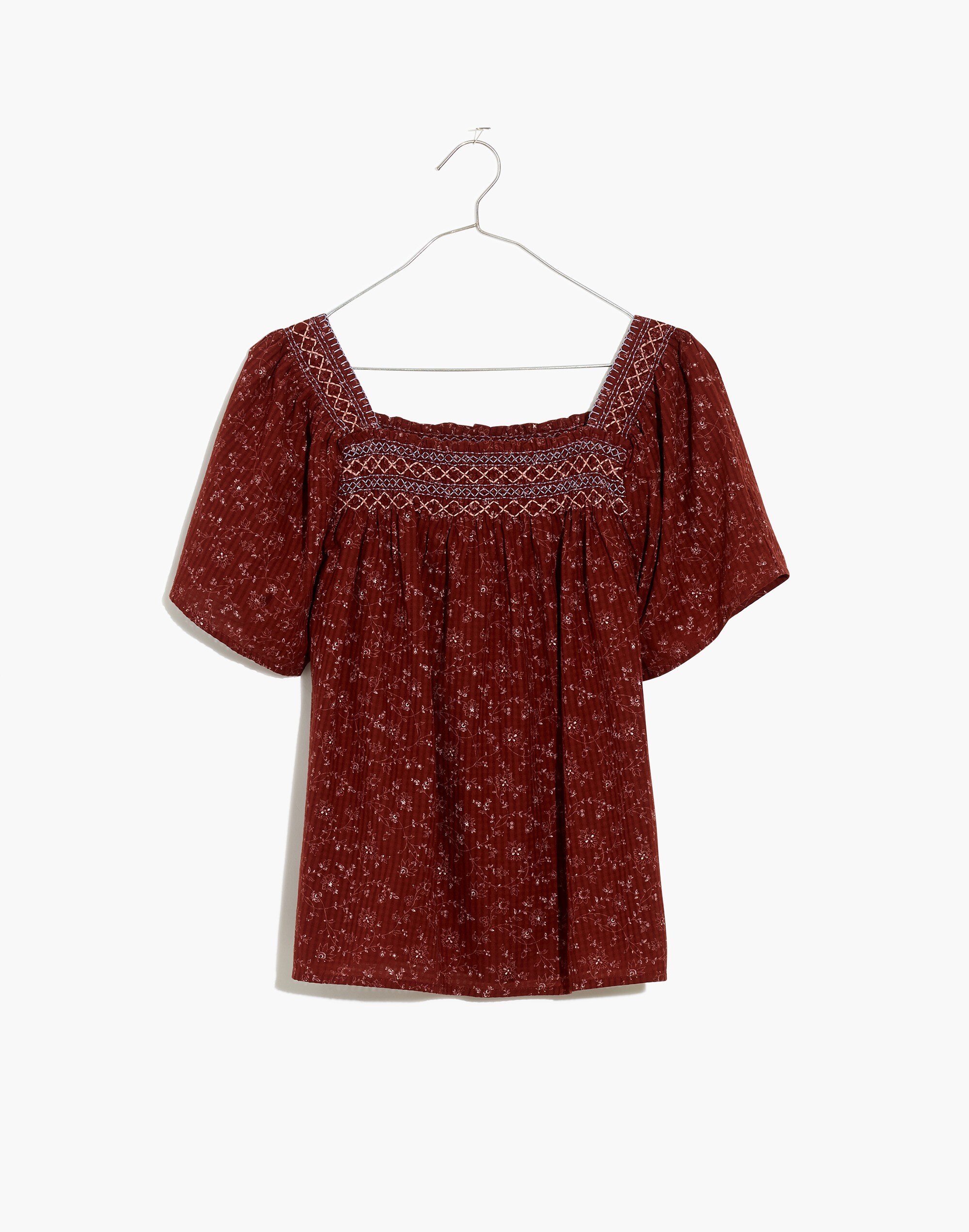 Plus Square-Neck Smocked Top in Dotted Vines