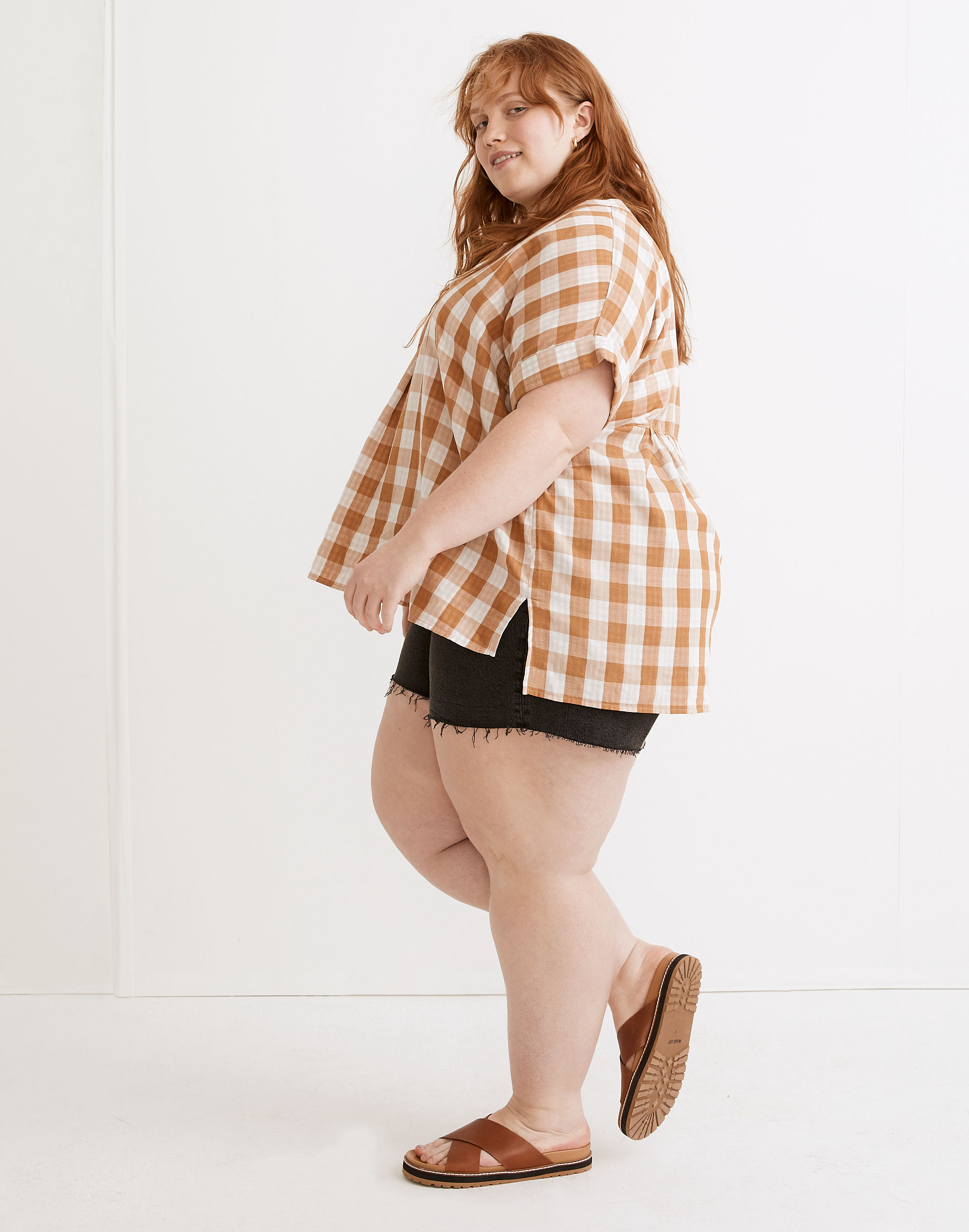 Plus Lakeline Popover Shirt in Double-Faced Gingham