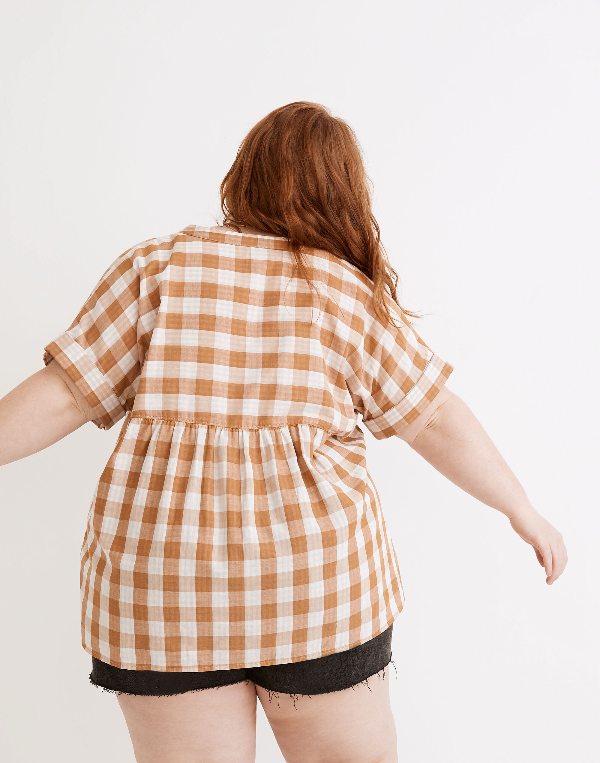 Plus Lakeline Popover Shirt in Double-Faced Gingham