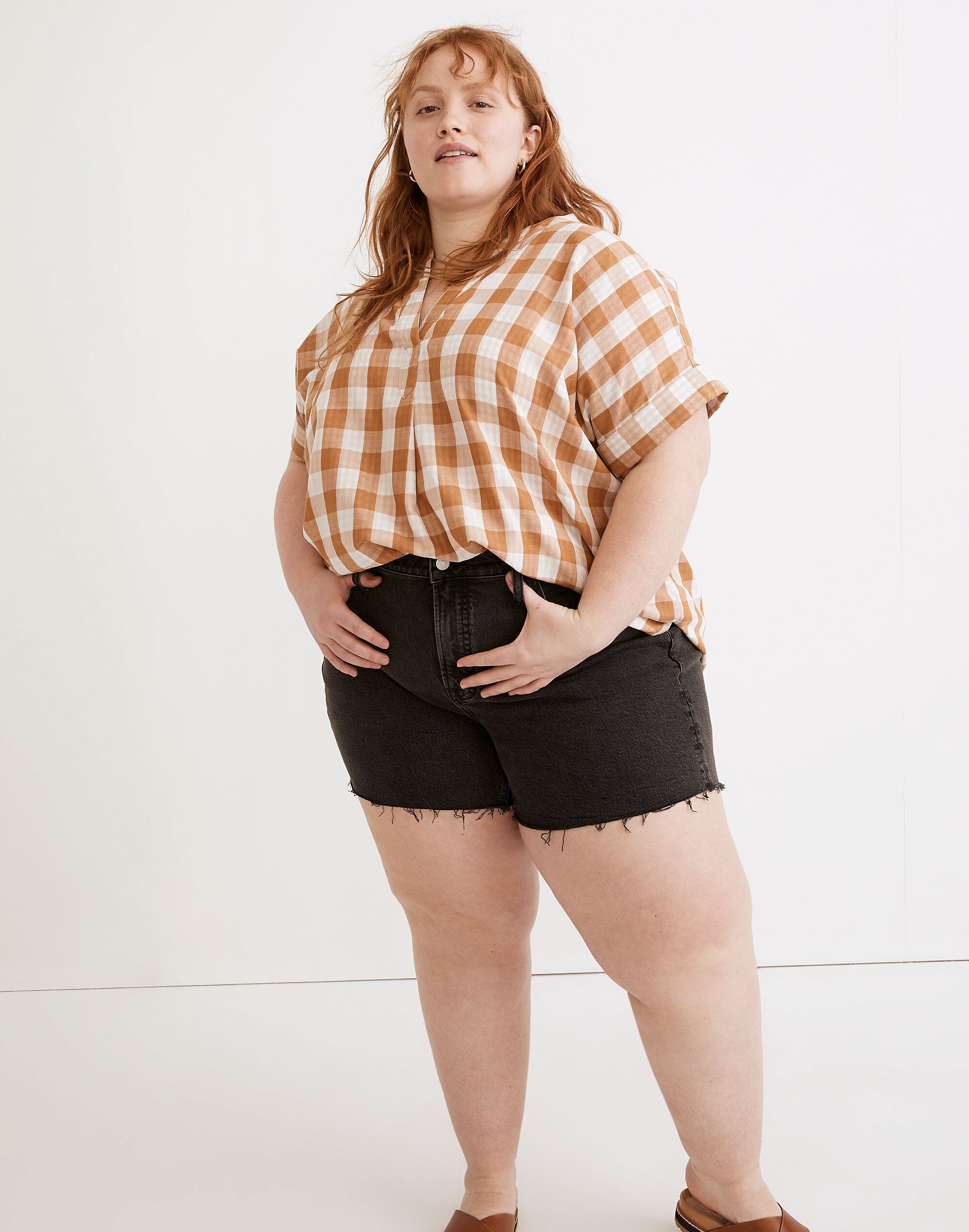 plus lakeline popover shirt in double-faced gingham