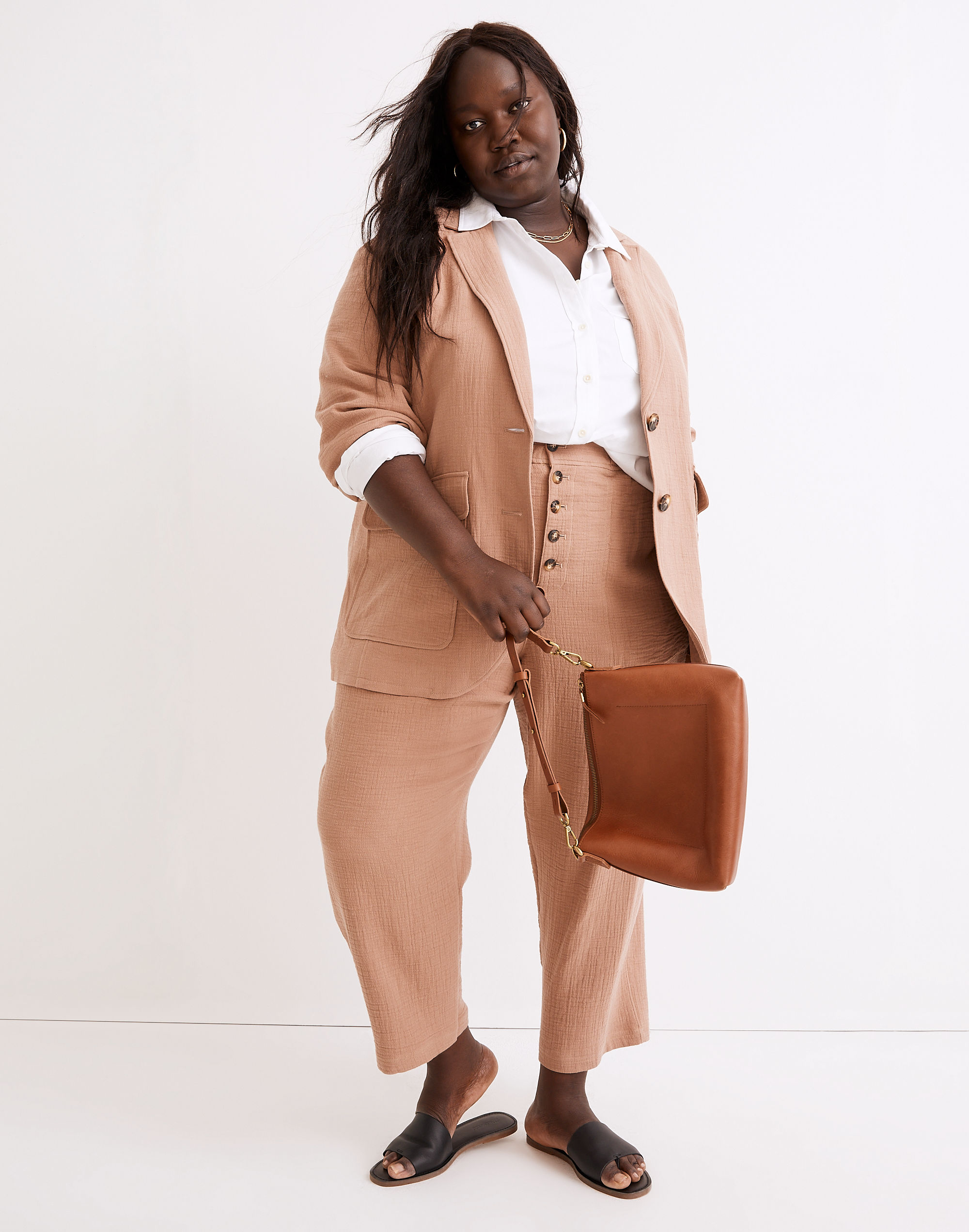 plus cotton-linen relaxed larsen blazer