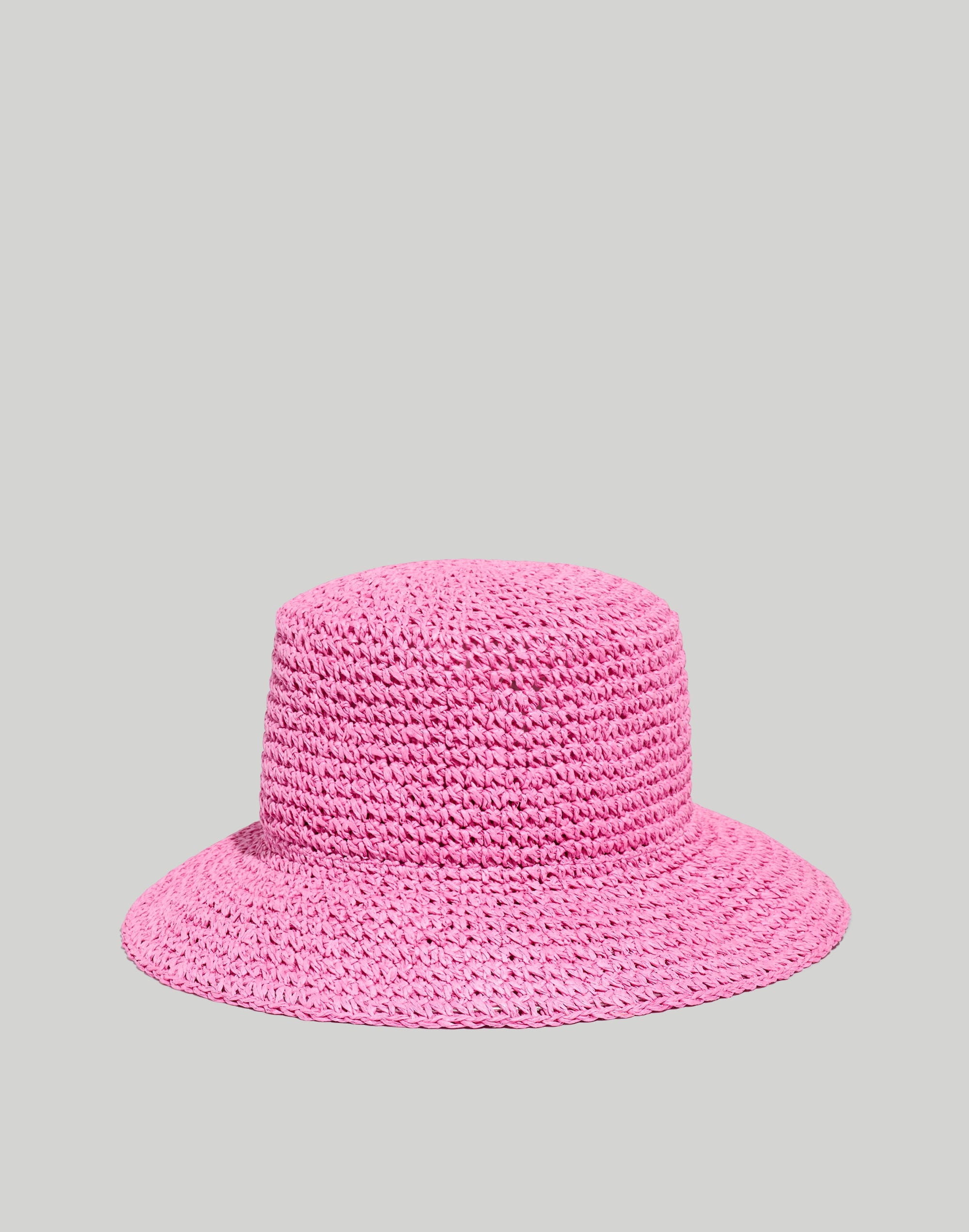 Mw Straw Bucket Hat In Retro Pink