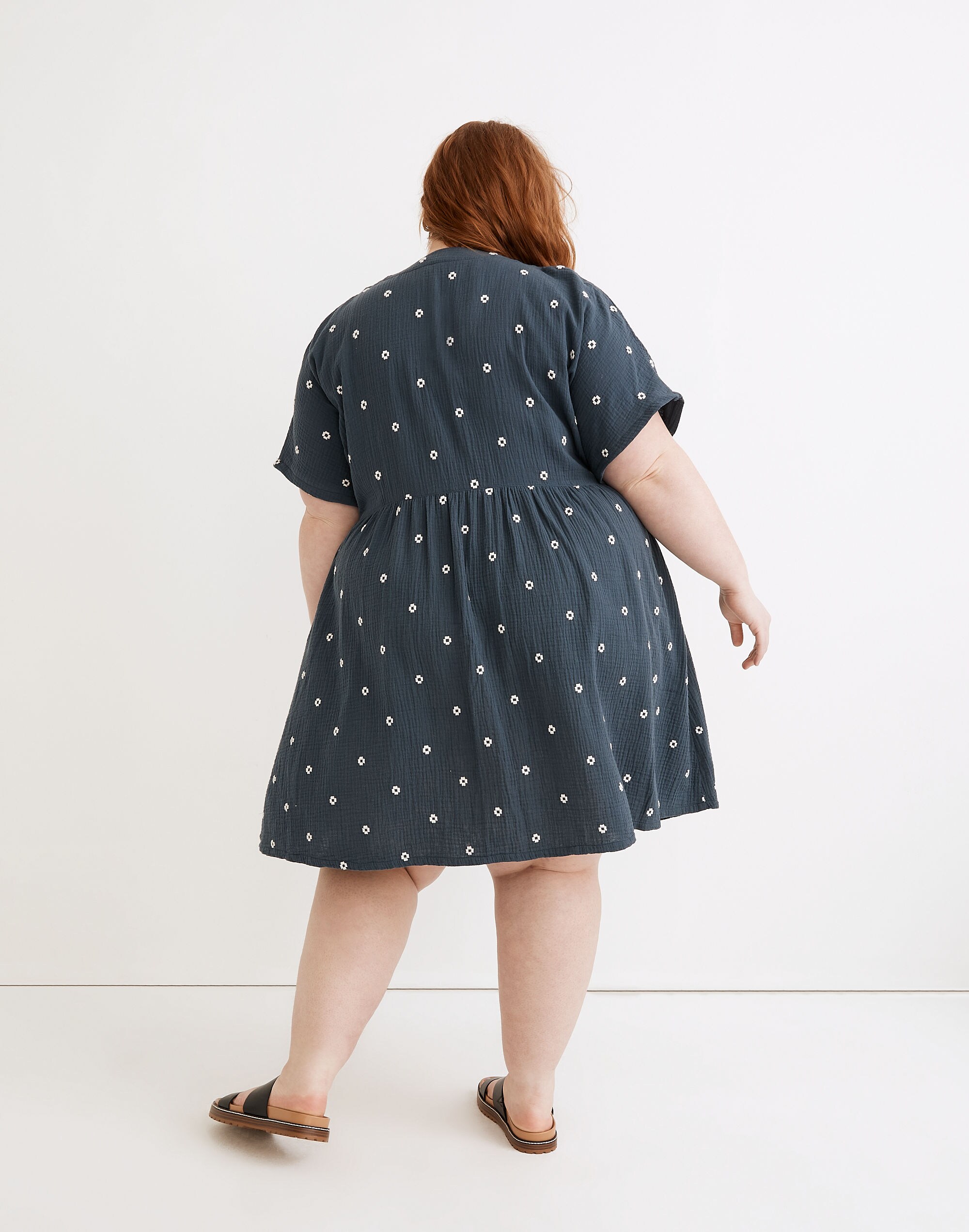 Plus Embroidered Lightspun Button-Front Mini Dress