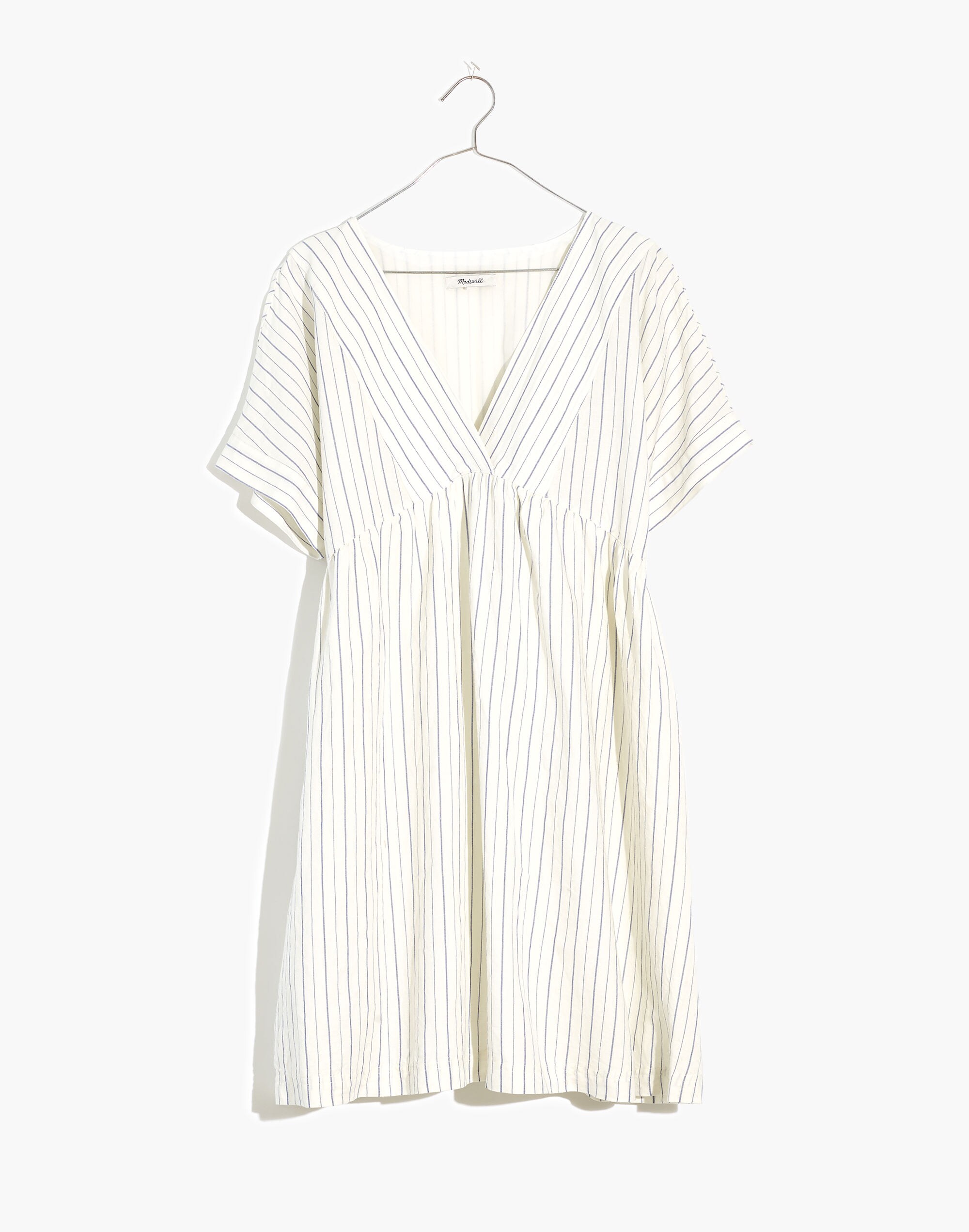 Plus Linen-Blend V-Neck Dolman-Sleeve Mini Dress in Stripe