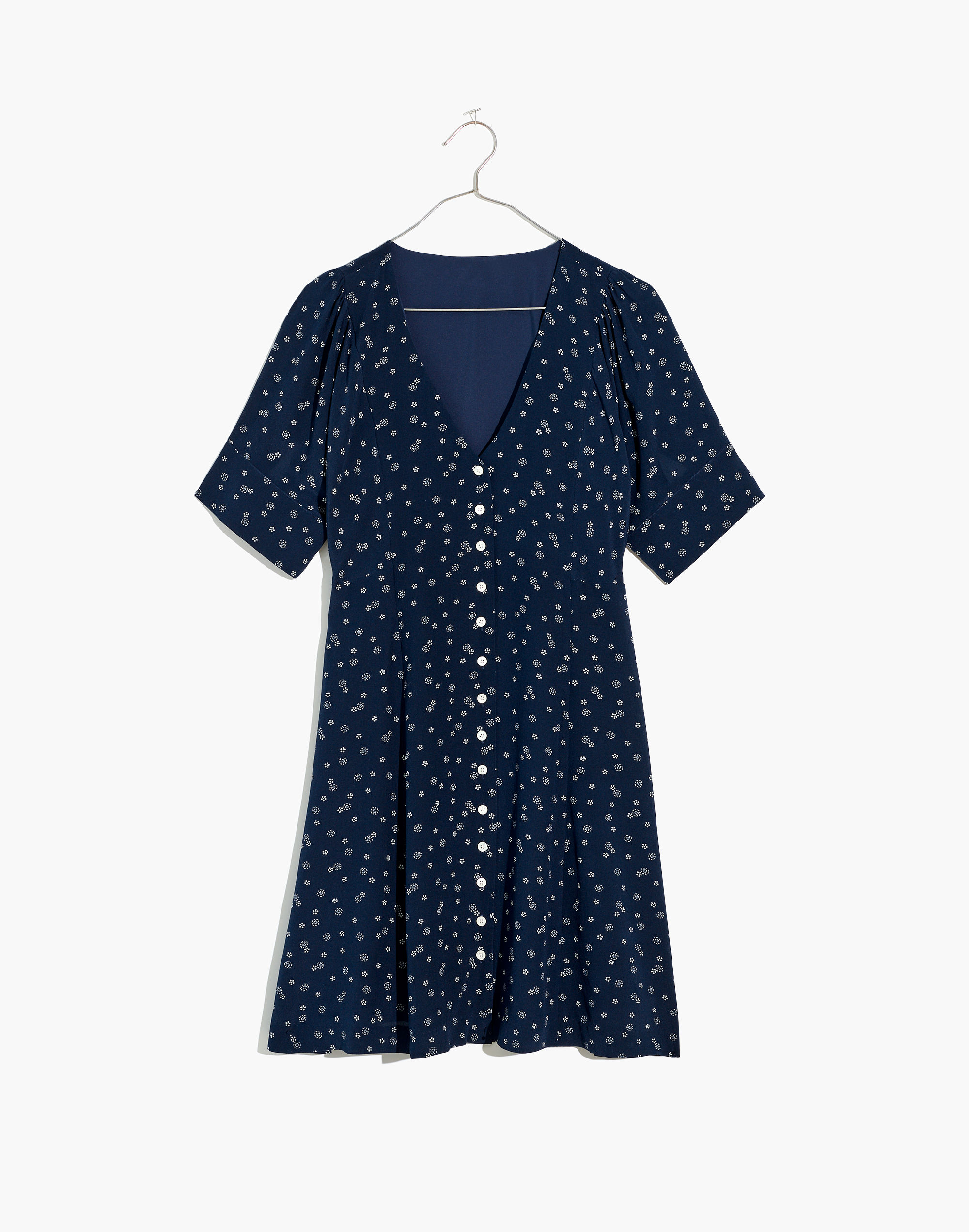 plus silk button-front mini dress in bandana flower